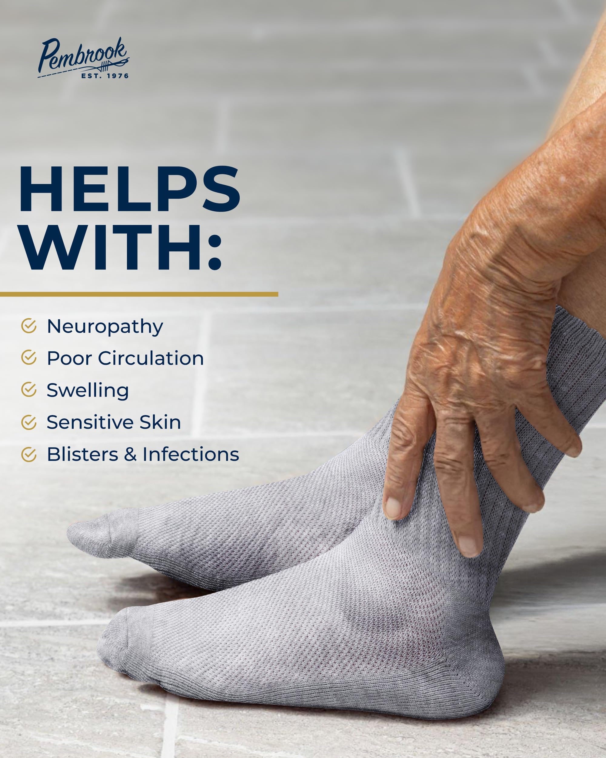 Pembrook Diabetic Socks for Men & Women - Non-Binding Comfort Socks for Neuropathy Relief | Breathable Cotton Socks for Circulation & Swelling - Perfect for Daily Wear, Travel & Diabetic Foot Care