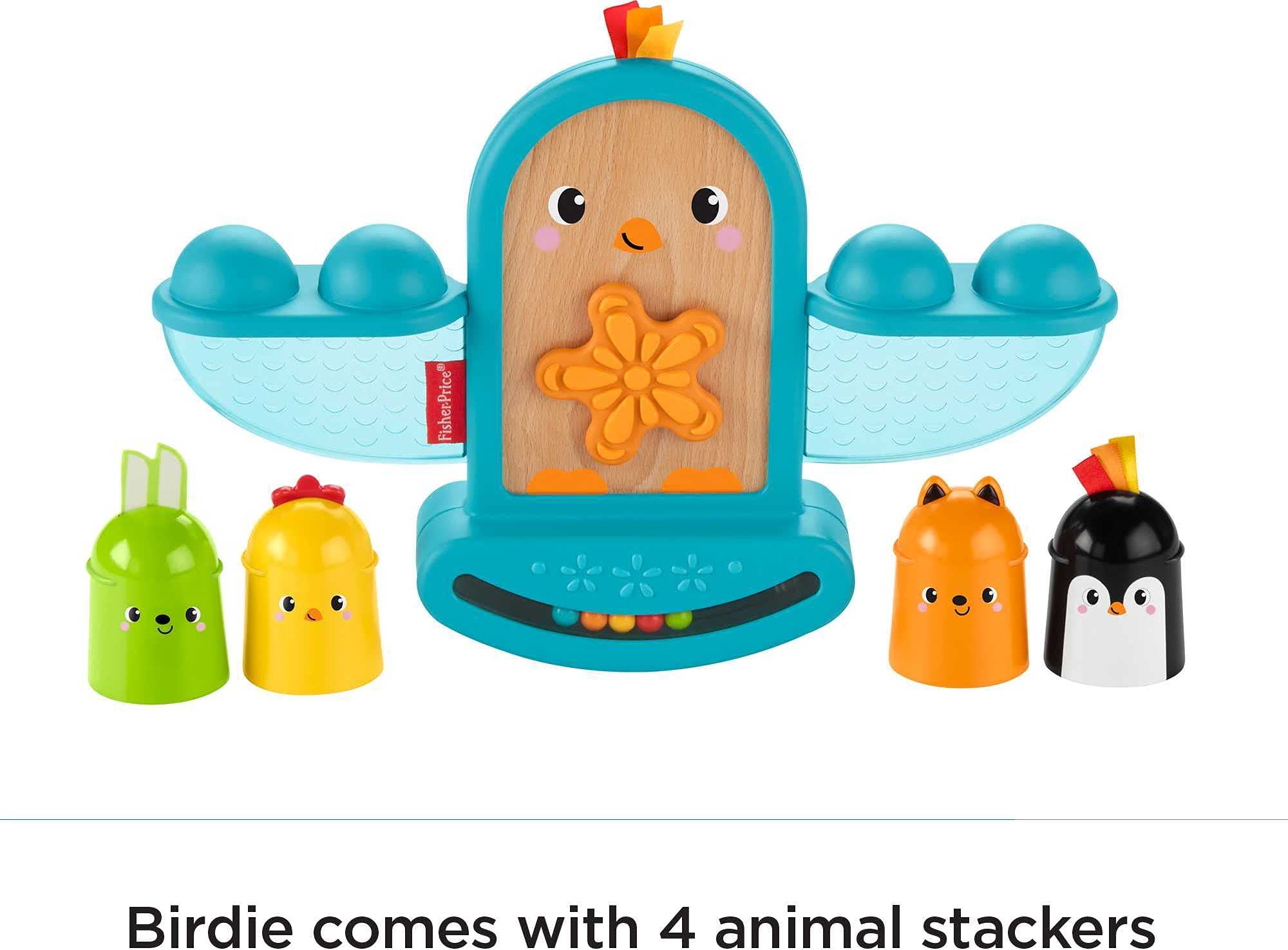 Fisher-Price Stack & Rattle Birdie Baby Toy - Developmental Stacking & Balancing Activity with Sensory Details for Infants 6+ Months - Perfect for Early Learning, Motor Skills & Sensory Play