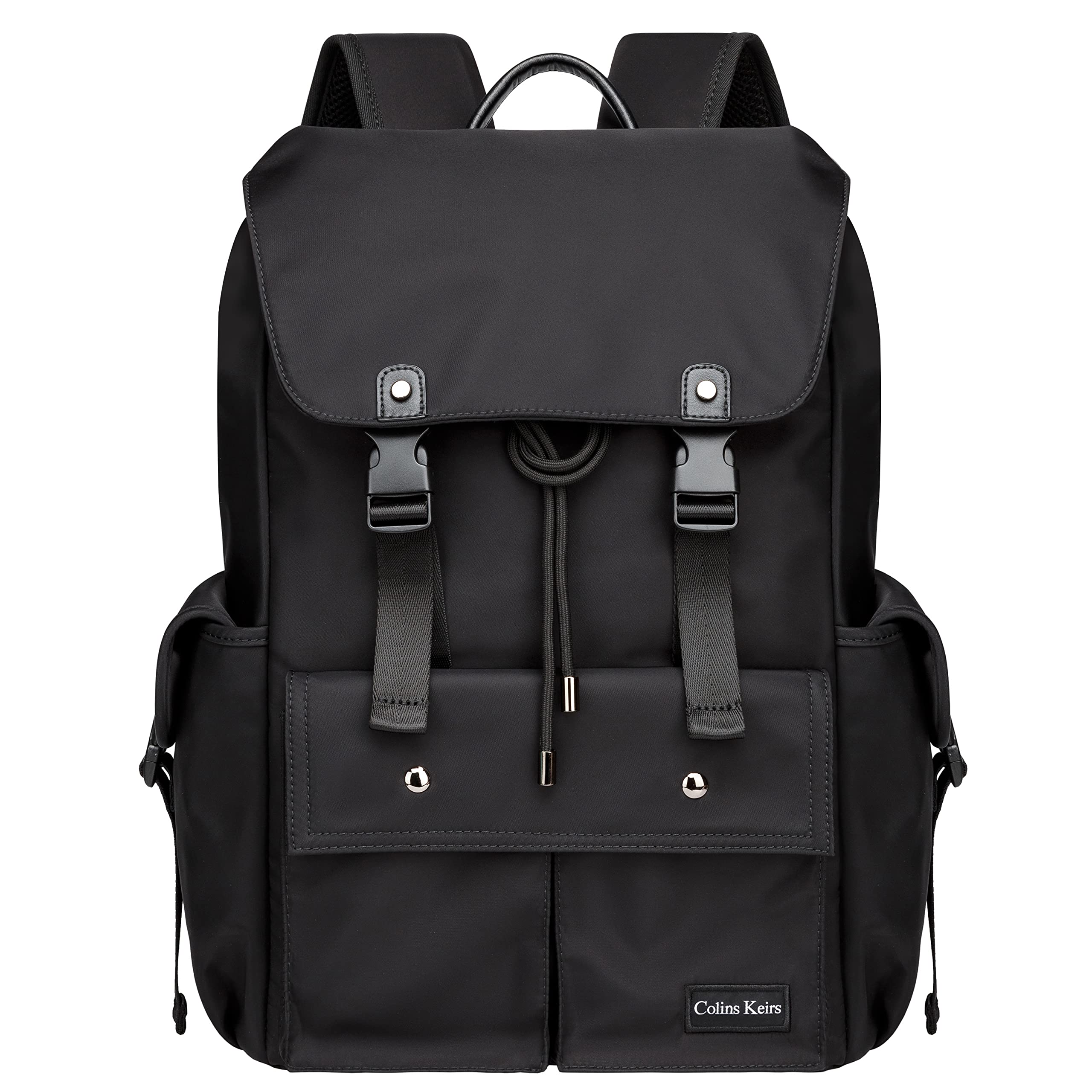 Men's Black 16 Inch Laptop Backpack - 30L Anti-Theft Waterproof Tech Backpack with Drawstring & Dedicated Laptop Compartment - Perfect for Work, Travel & College