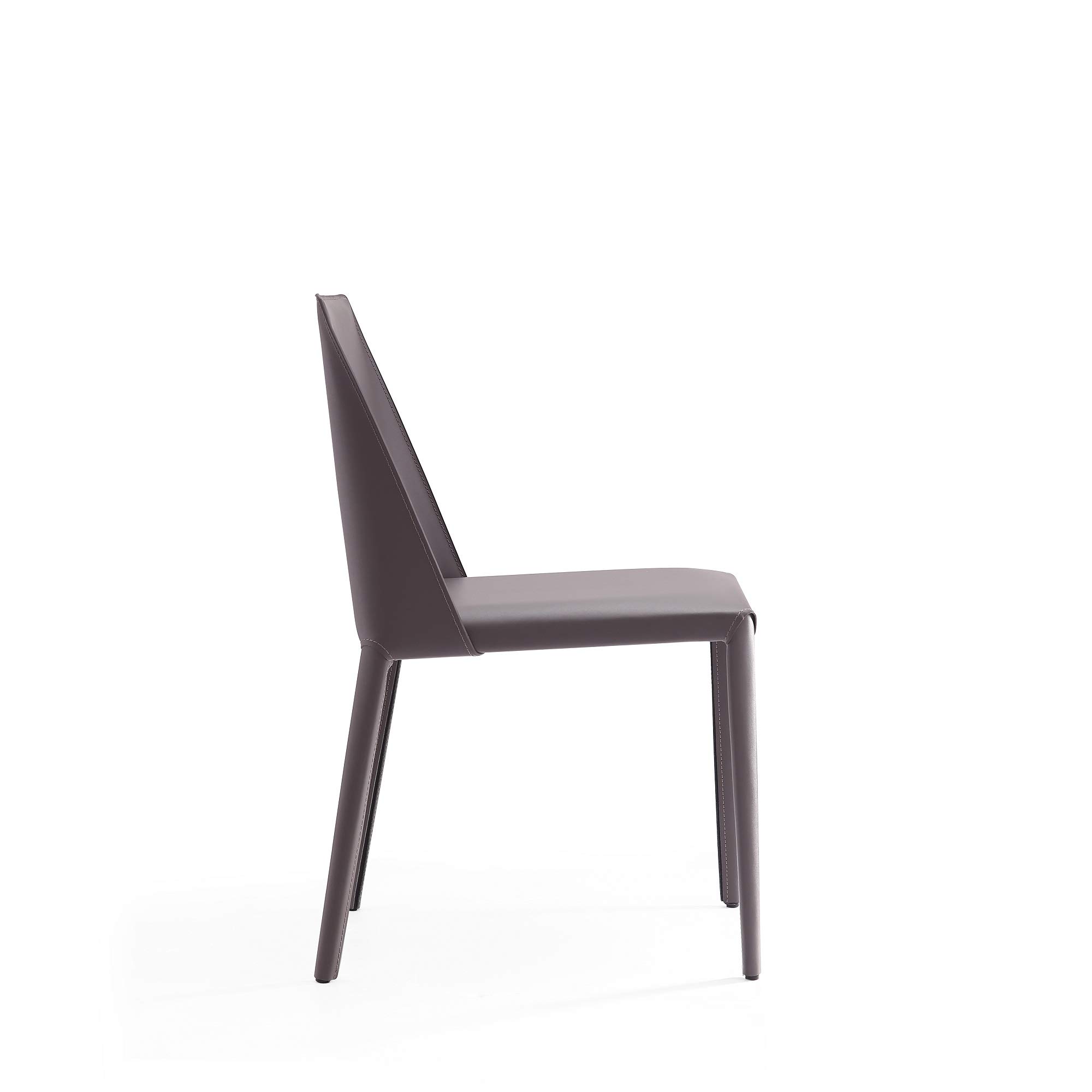 Paris Modern Saddle Leather Dining Chairs - Set of 2 Grey Metal Frame Kitchen Chairs with Padded Seat | Fully Assembled Comfortable Accent Furniture for Dining Room, Kitchen & Breakfast Nook
