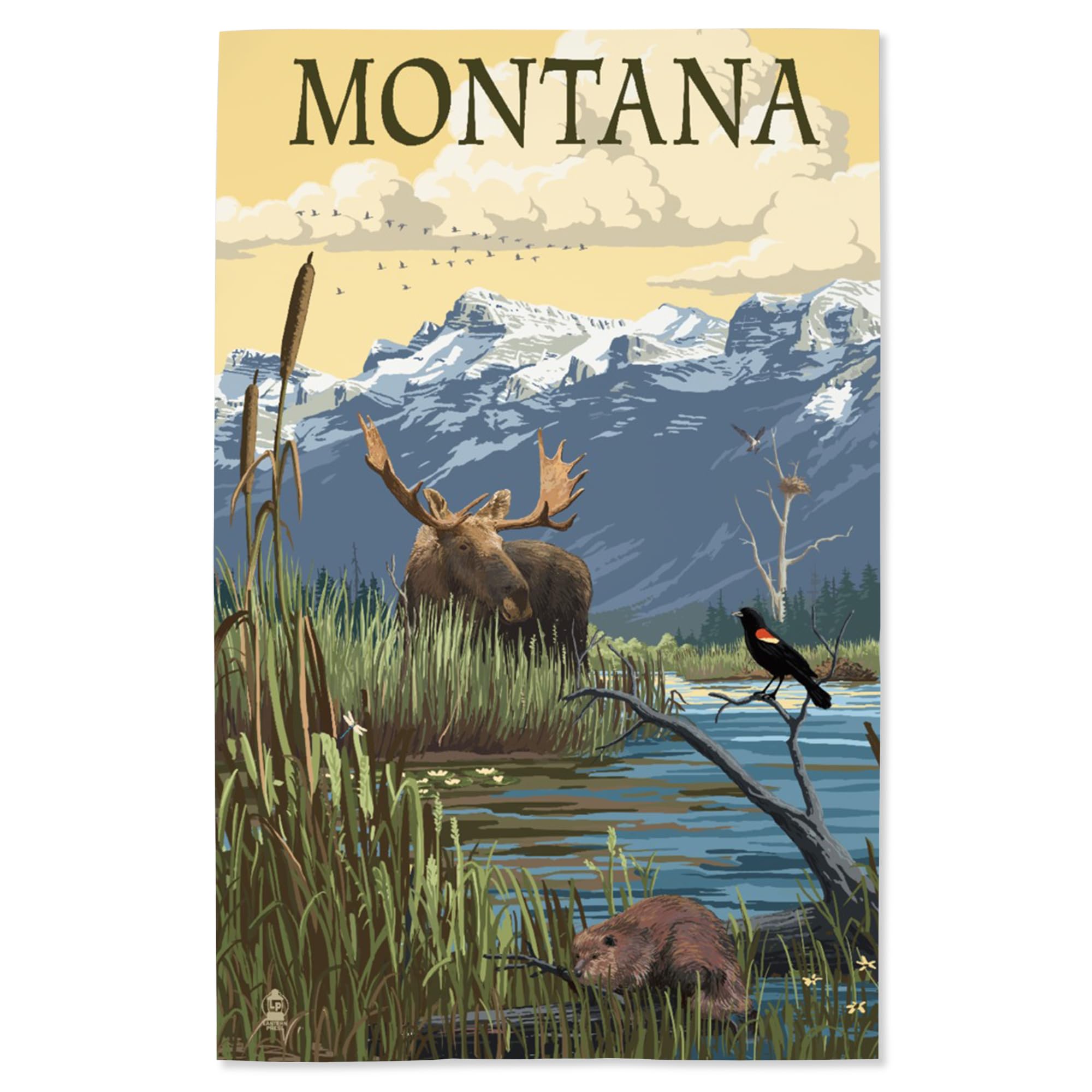 Lantern Press 16x24 Inch Giclee Art Print - Montana Landscape with Moose, Mountain and Marsh Scene - Perfect for Home Decor, Office Wall Art & Nature Lovers Gift