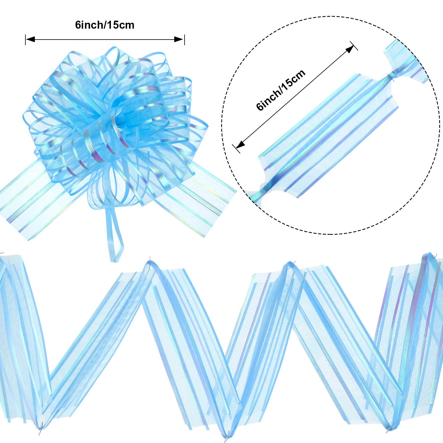 12-Piece Large Pull Bow Gift Wrapping Ribbons - 8 Inch Light Blue Decorative Bows for Presents, Wedding Decorations, Gift Baskets & Flower Arrangements - Perfect for Birthday Gifts, Christmas Packages & Party Decor