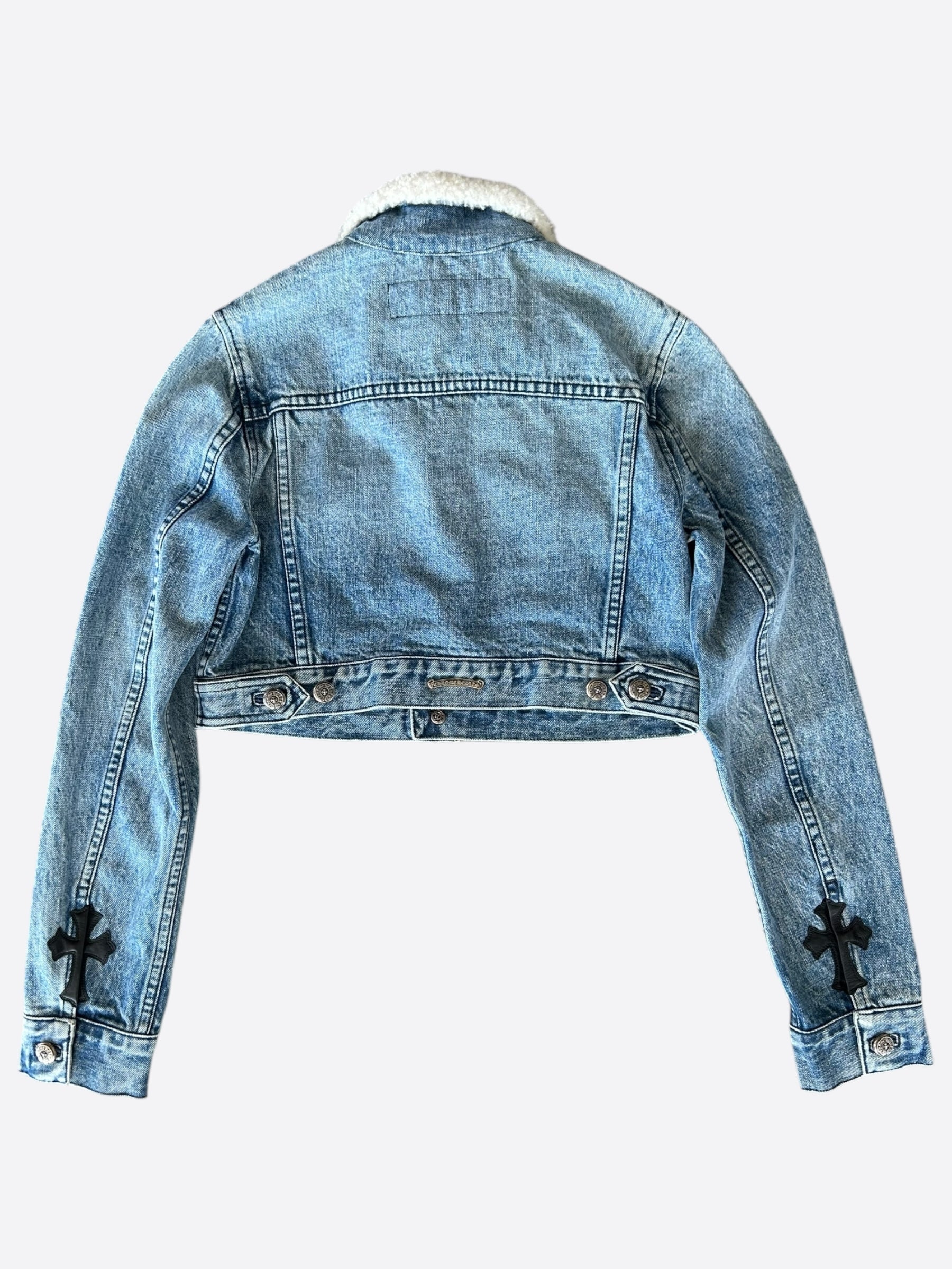 Chrome Hearts Blue Shearling Lined Women's Denim Jacket - Stylish Winter Outerwear for Casual & Streetwear Fashion