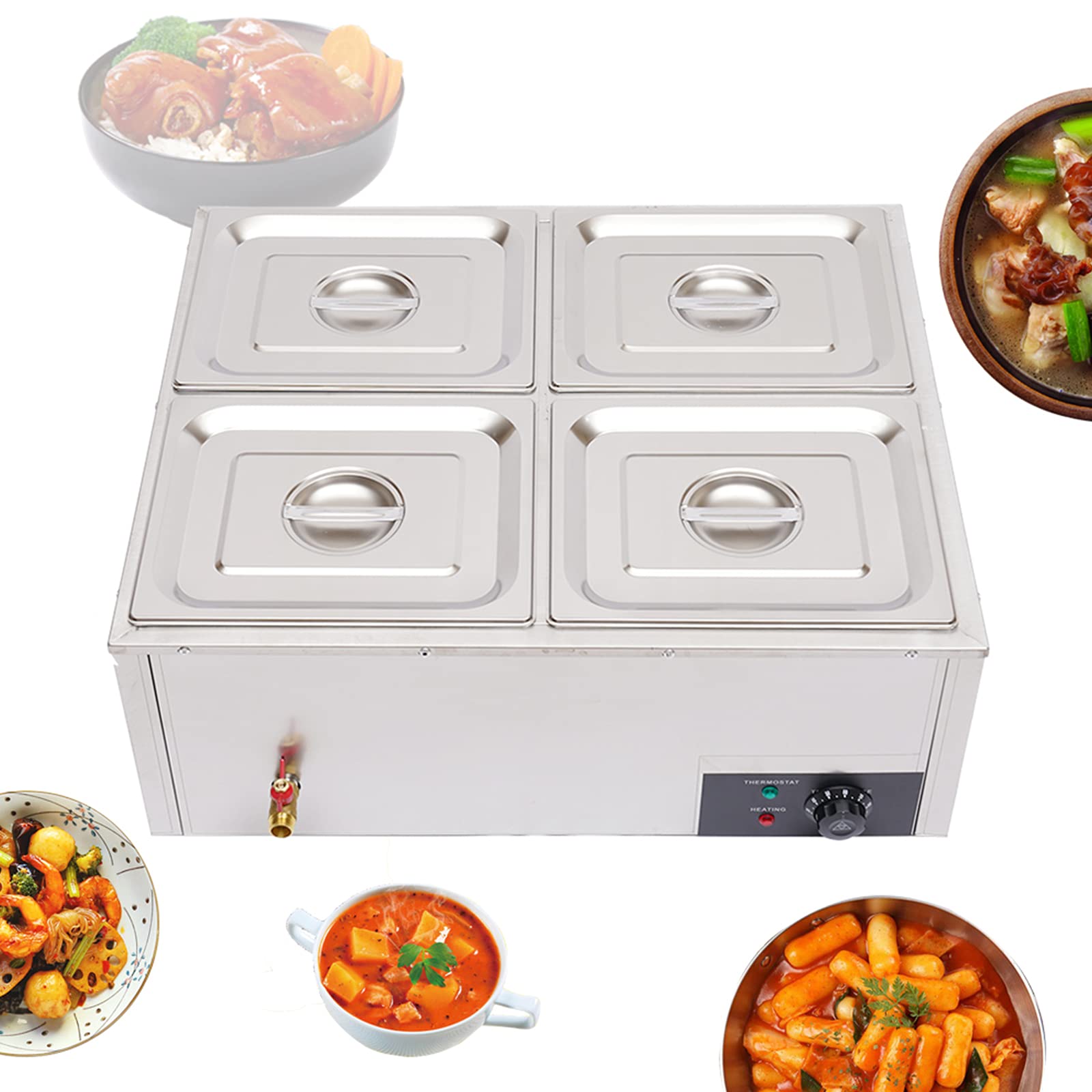 Gdrasuya10 850W Commercial Electric Food Warmer - 4 Pot Stainless Steel Buffet Server Heater for Catering, Restaurants & Events | Countertop Buffet Warmer for Hot Food Display, Banquets & Party Serving