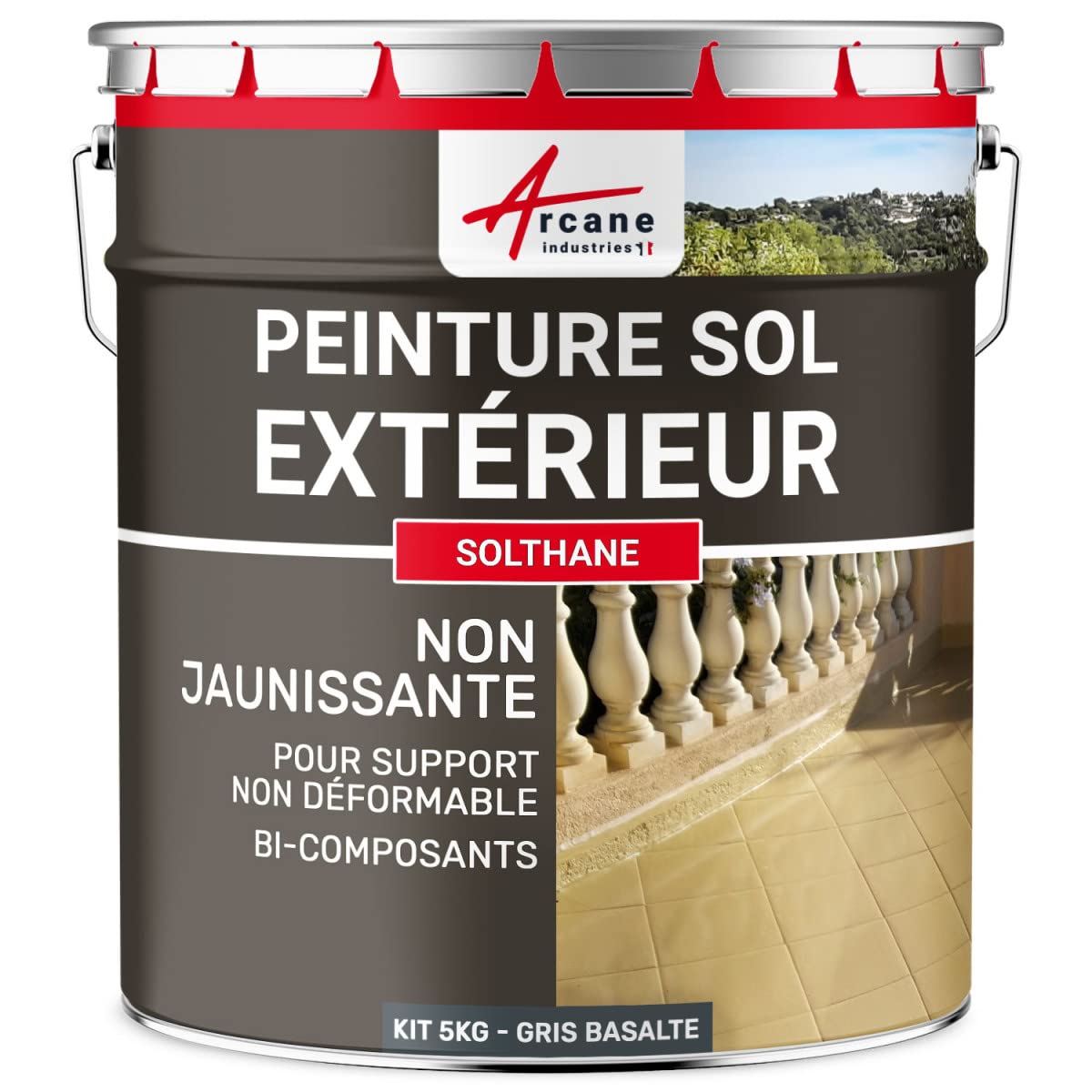 SOLTHANE Exterior Concrete Floor Paint - 5 kg Basalt Gray (RAL 7012) - Durable, Waterproof Coating for Driveways, Patios & Garages by ARCANE INDUSTRIES