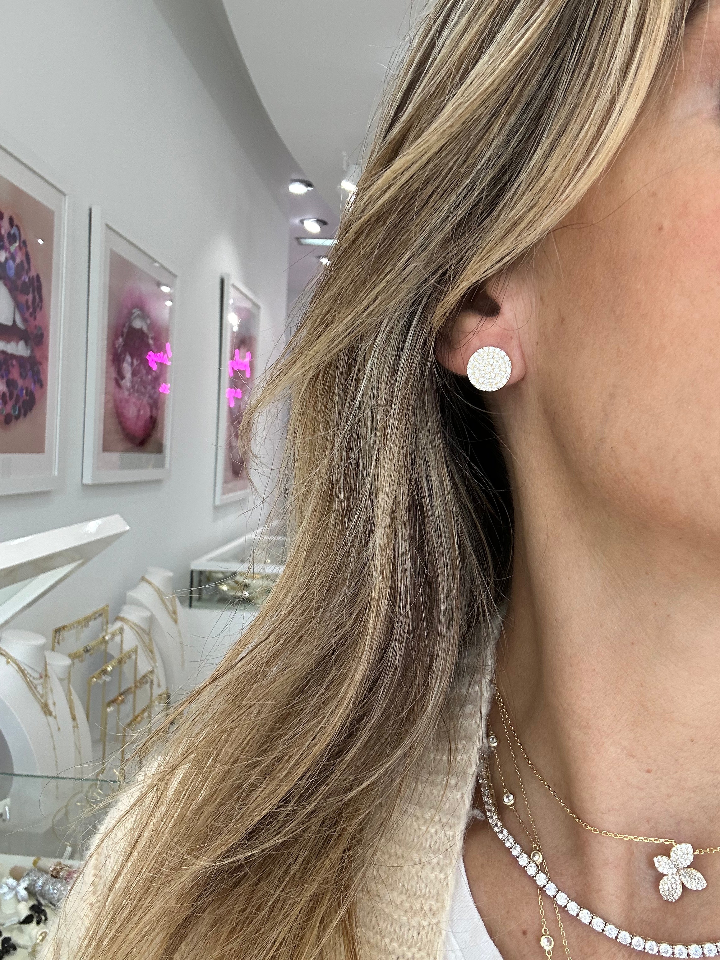 PAVÈ DISC STUD EARRINGS - Sterling Silver Minimalist Earrings for Women, Small Hoop Earrings for Everyday Wear, Perfect for Work, Date Night & Special Occasions