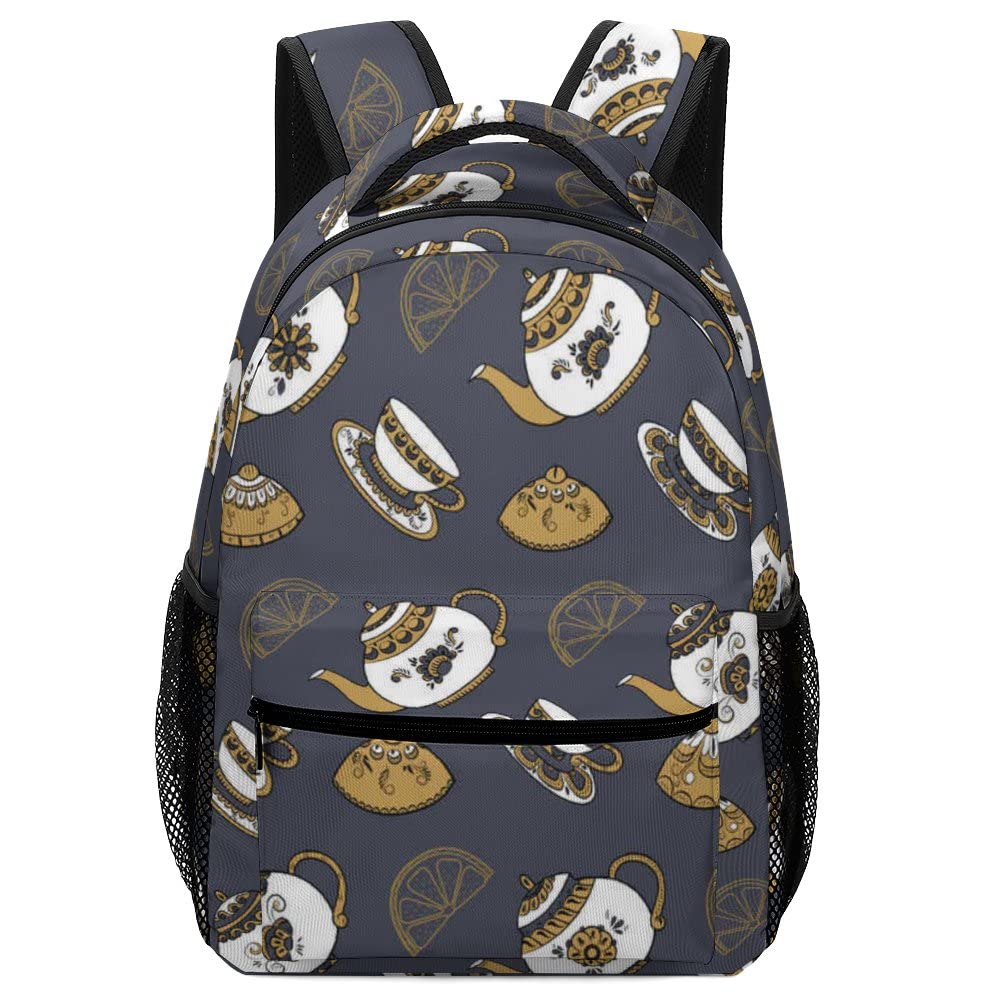 16.5 Inch Laptop Backpack for School & Hiking - Stylish Tea Cup & Lemon Pattern College Backpack for Men & Women - Perfect for Daily Commute, Campus Life & Outdoor Adventures