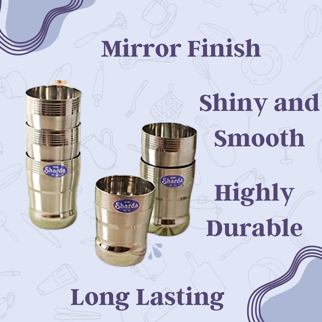 Sharda Metals Stainless Steel Water Glasses Set of 2 - 350ml (12oz) BPA-Free, Durable & Rustproof Drinking Cups for Home, Office, Restaurant, and Outdoor Use