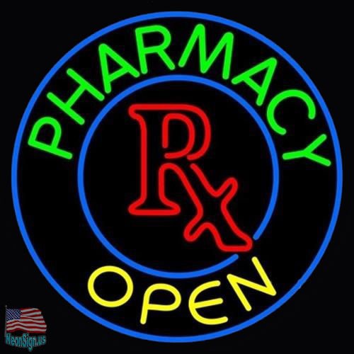 32x32 Inch Pharmacy Open RX Clinic Neon Sign - Custom Medical Store Signage for Bars, Pubs & Man Caves - Durable Glass LED Neon Light (Multiple Sizes Available) - Perfect for Business Storefronts, Home Decor & Themed Parties