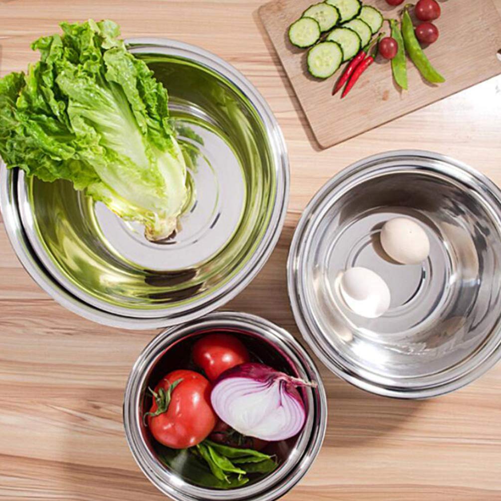 Hemoton 3-Piece Stainless Steel Mixing Bowl Set - Multi-Purpose Kitchen Prep Bowls for Mixing, Salad, Dough, Eggs & Pasta | Durable Metal Soup & Serving Bowls for Cooking, Baking & Food Storage | Perfect for Home & Restaurant Use