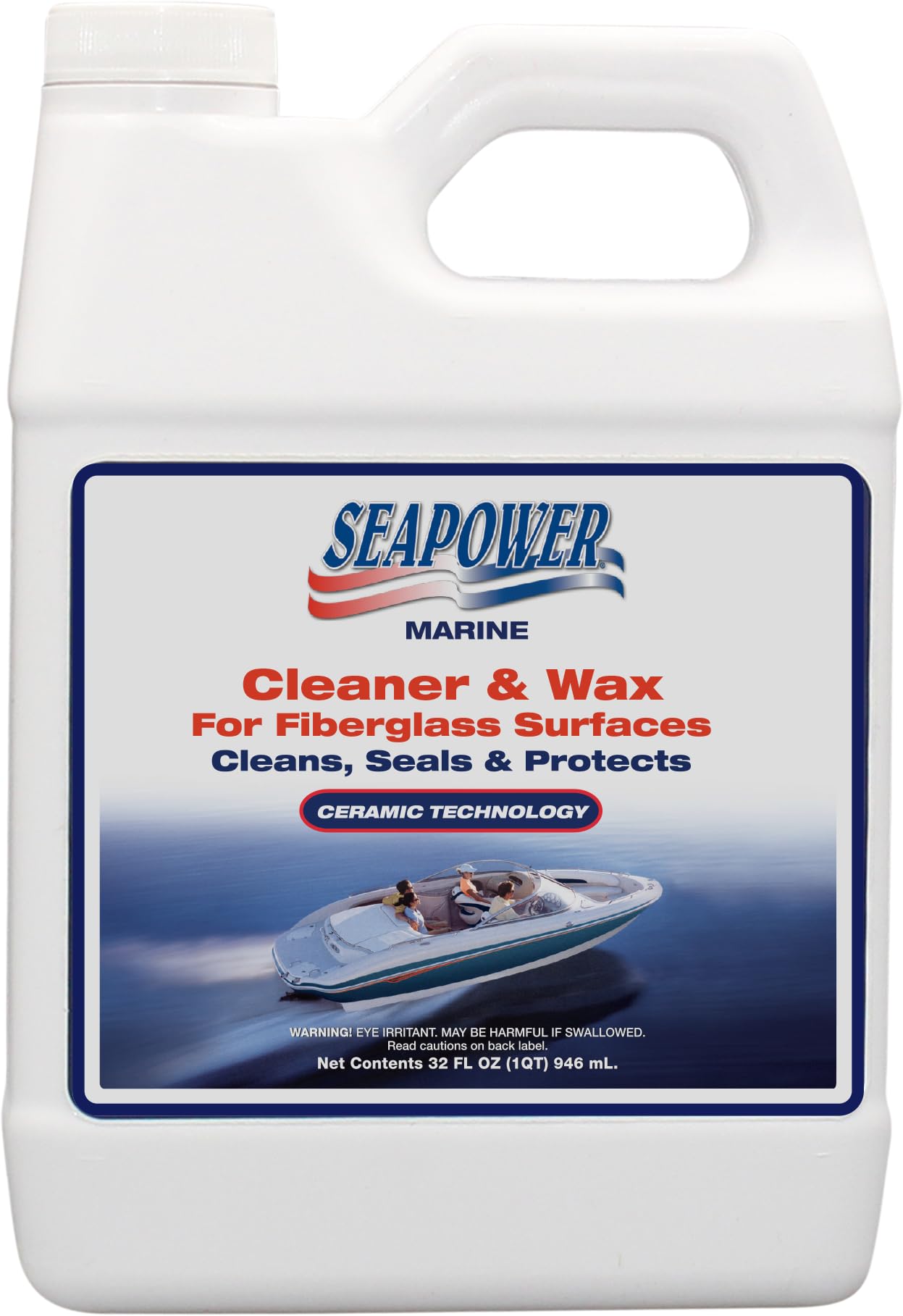 Seapower SQ-32 Marine Cleaner and Wax with Carnauba & Silicone - 32 oz Boat Polish for Fiberglass, Gelcoat & Painted Surfaces - Perfect for Boats, Yachts & RVs - Restores Shine & Protects from UV Rays