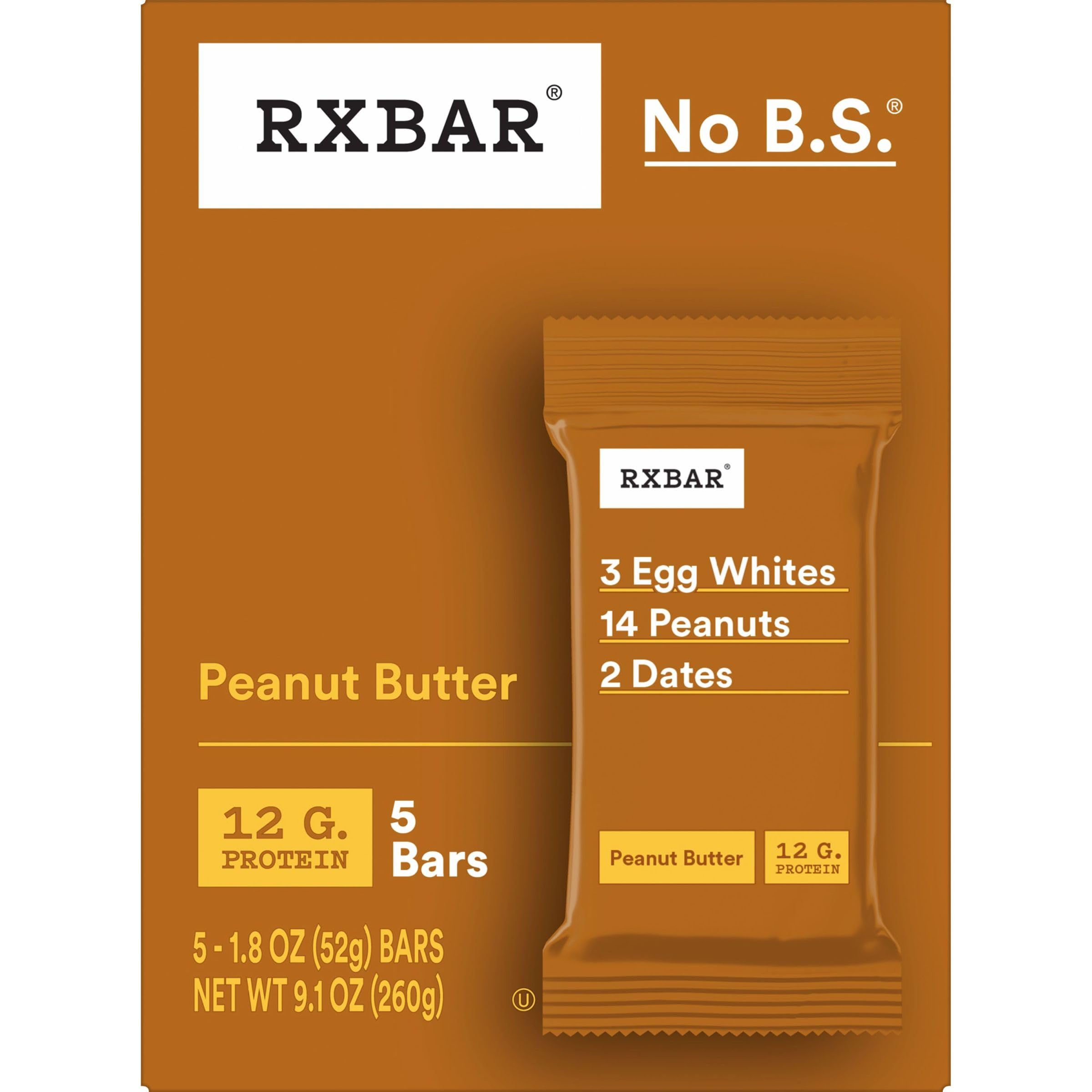 RXBAR Protein Bars - Peanut Butter Flavor, 9.15oz Box (5 Bars) | High Protein Snacks for Workout Recovery, Healthy On-the-Go Breakfast & Office Snacks