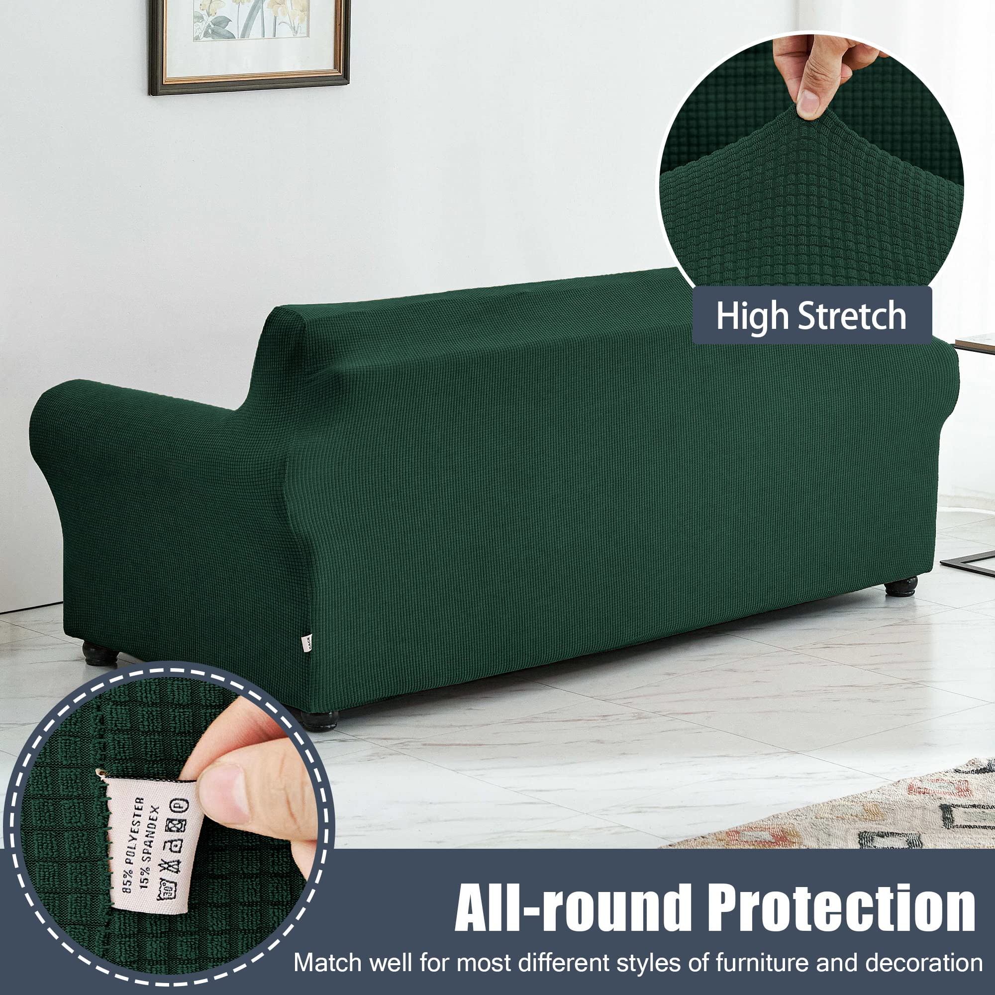 Stretch Sofa Slipcover - Waterproof Couch Cover with Elastic Bottom, Soft Furniture Protector for Pets & Kids - Dark Green Size S - Perfect for Living Room, Family Room & Pet-Friendly Homes