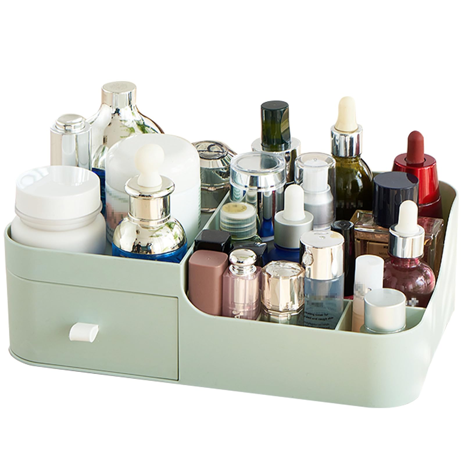 Abiudeng Makeup Desk Organizer with Drawers - Small Bathroom & Vanity Countertop Storage for Cosmetics, Skincare, Jewelry - Holds Lipstick, Brushes, Eyeshadow, Nail Polish & More (Green) | Perfect for Bedroom Vanity, Bathroom Counter & Dressing Table Organization