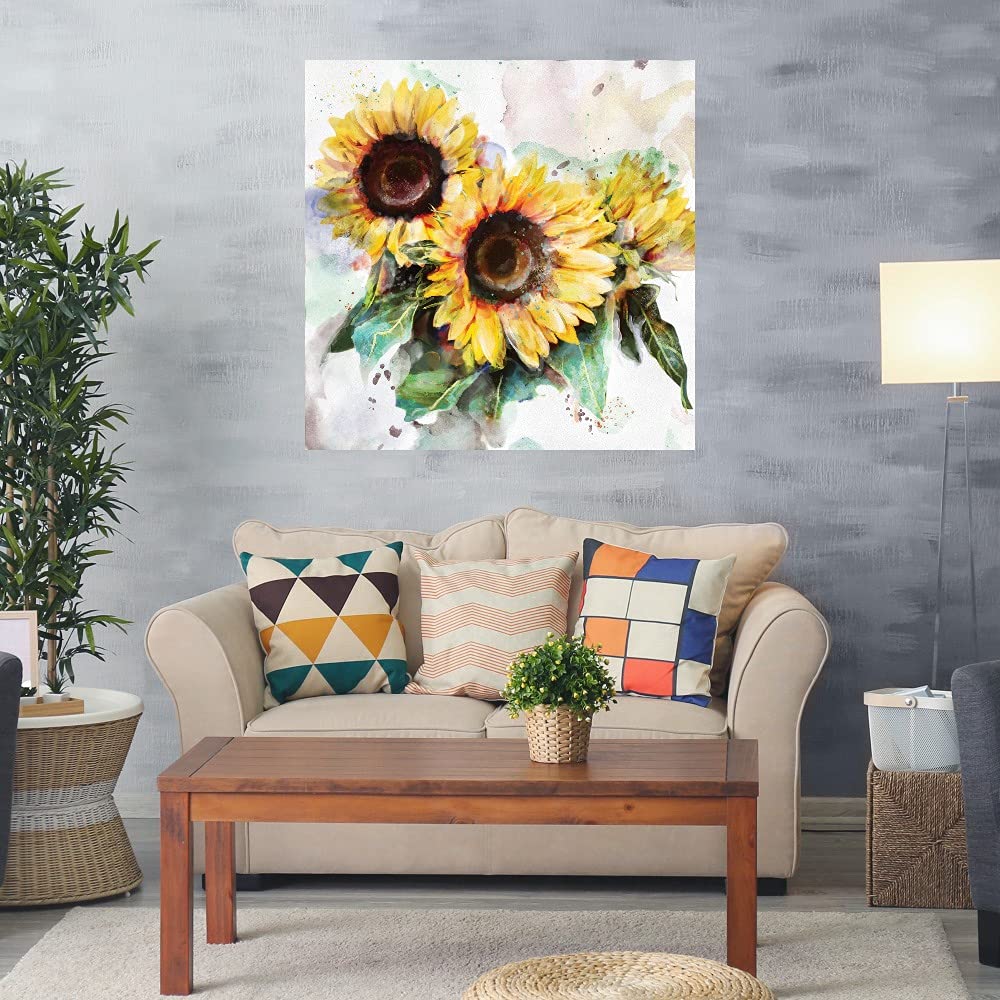 Sunflower Trio Canvas Wall Art - Hand Painted Floral Decor for Living Room, Bedroom, Office - Ready to Hang 22x22 Inch - Perfect for Home, Kitchen & Dining Room Decor