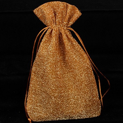 6 Pack Large Gold Fuzz Tie Closure Gift Bags - 10.5 Inch Elegant Copper Gold Pouches for Jewelry, Party Favors & Wedding Gifts