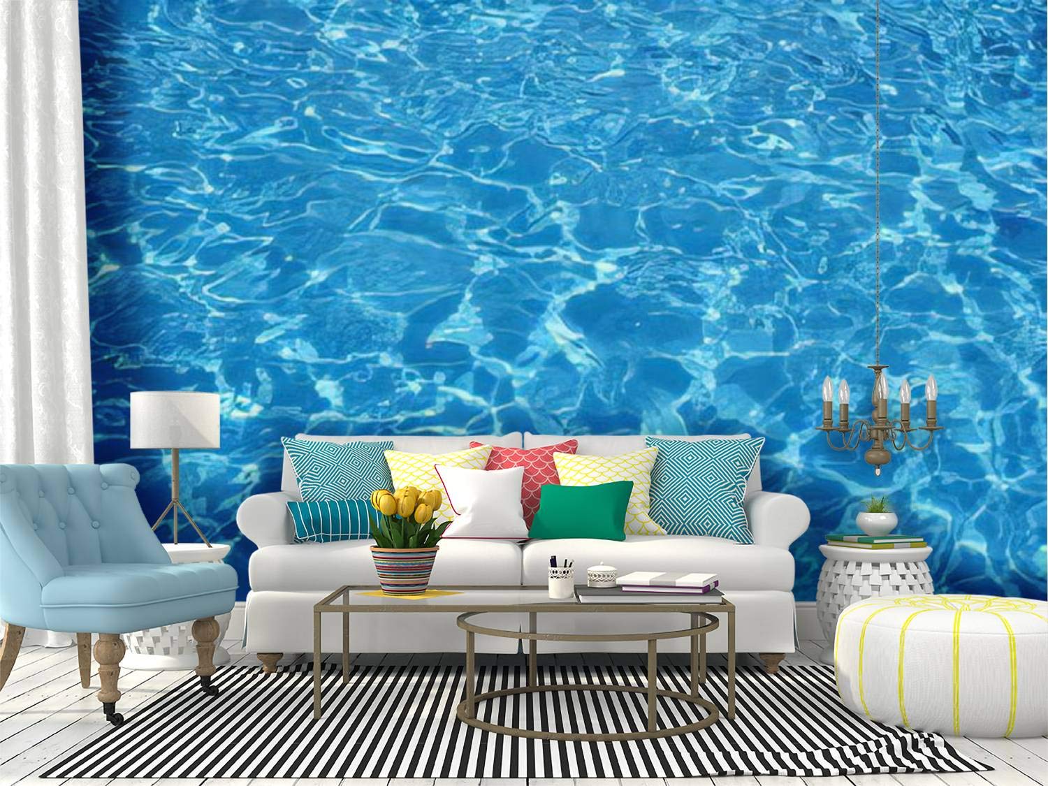 RECETHROWS Peel and Stick Wallpaper - Self-Adhesive Removable Vinyl Film for Walls, Sunny Swimming Pool Reflection Mural, Large Wall Sticker for Home Decor, Hotel, Bedroom & Living Room