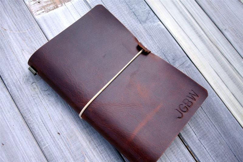 Personalized Leather Travel Bullet Journal Notebook - Custom Name & Date - Perfect for Travel Planning, Daily Journaling & Gift Giving