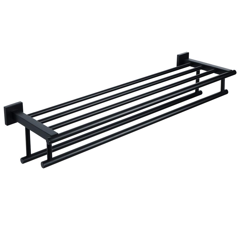Stainless Steel Towel Rack 28 Inch - Double Towel Bars Wall Mounted Hanger for Bathroom & Lavatory - SUS304 Matte Black - Perfect for Towel Storage & Bathroom Organization
