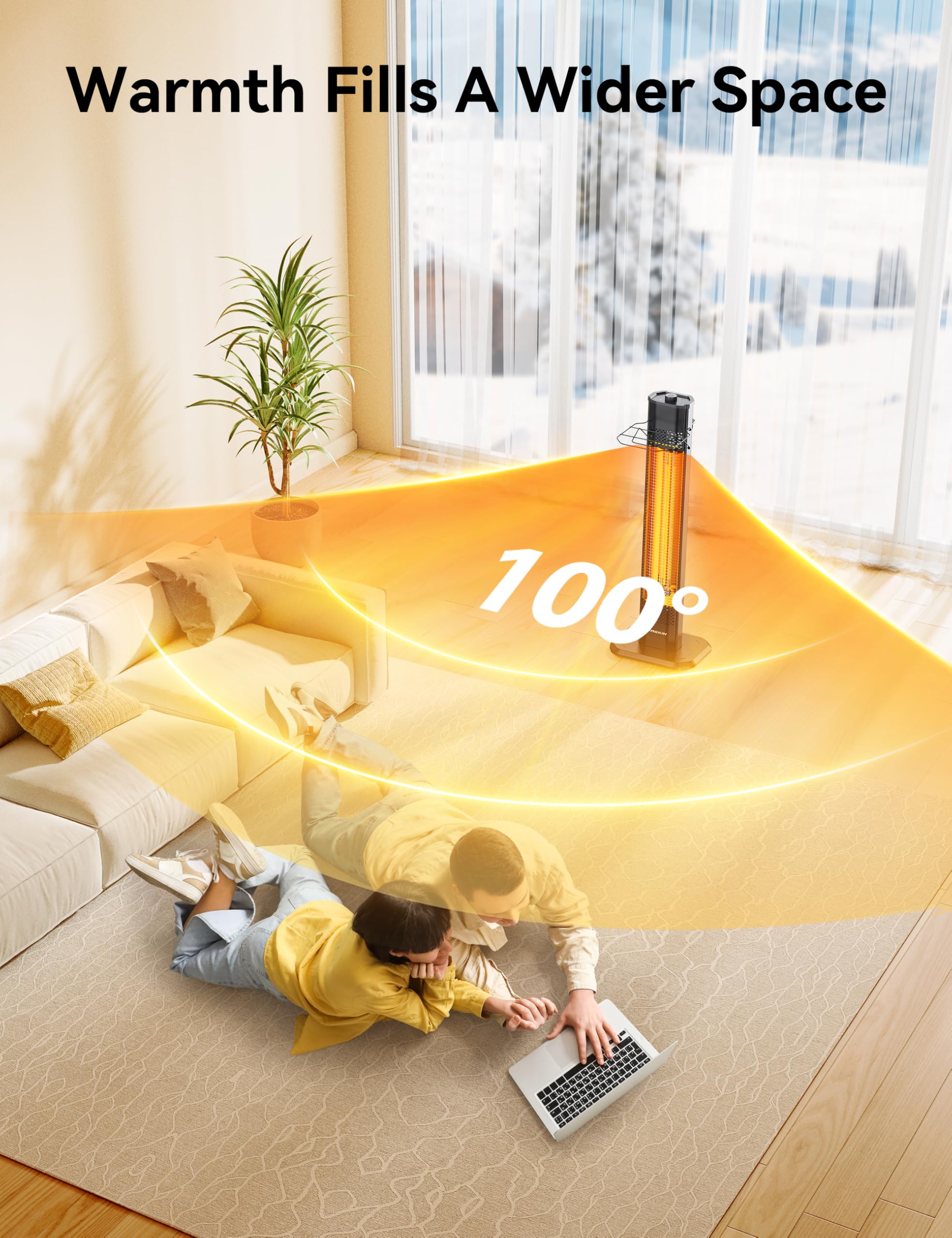 VAGKRI 1500W 36-inch Outdoor Infrared Electric Heater with 3 Heat Settings - Tip-Over & Overheat Protection, IPX5 Waterproof Tower Space Heater for Patio, Backyard, Garage, Restaurant & Home Use - Perfect for Winter Warmth and Outdoor Gatherings