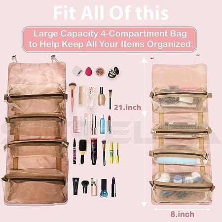Anasis 4-in-1 Foldable Hanging Toiletry Bag for Women | Waterproof Cosmetic Organizer | Travel Makeup Storage Case | Perfect for Vacation, Gym & Business Trips