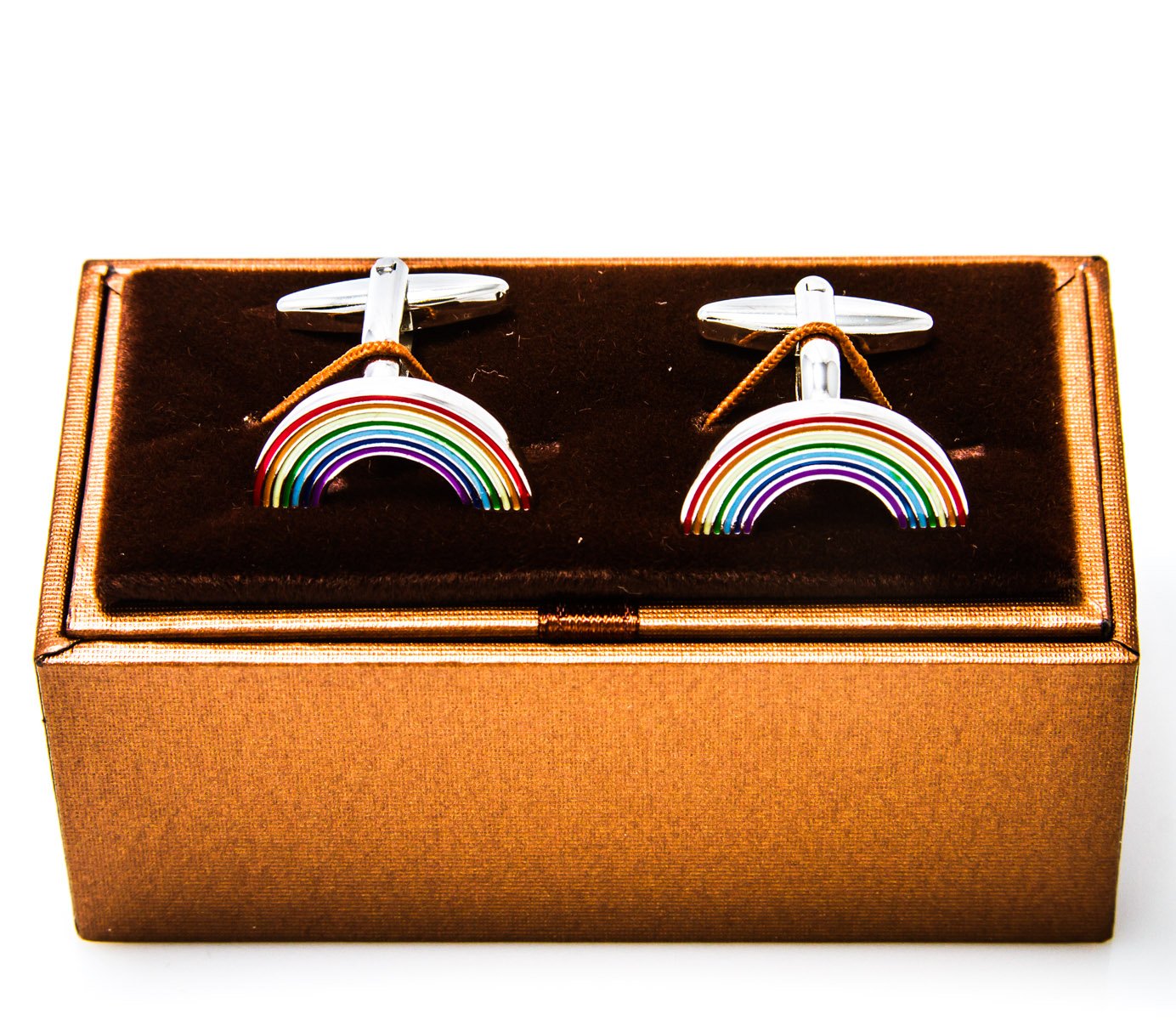 MRCUFF Rainbow Pair Cufflinks - Elegant Stainless Steel Dress Accessories for Men with Gift Box & Polishing Cloth - Perfect for Weddings, Formal Events & Business Occasions