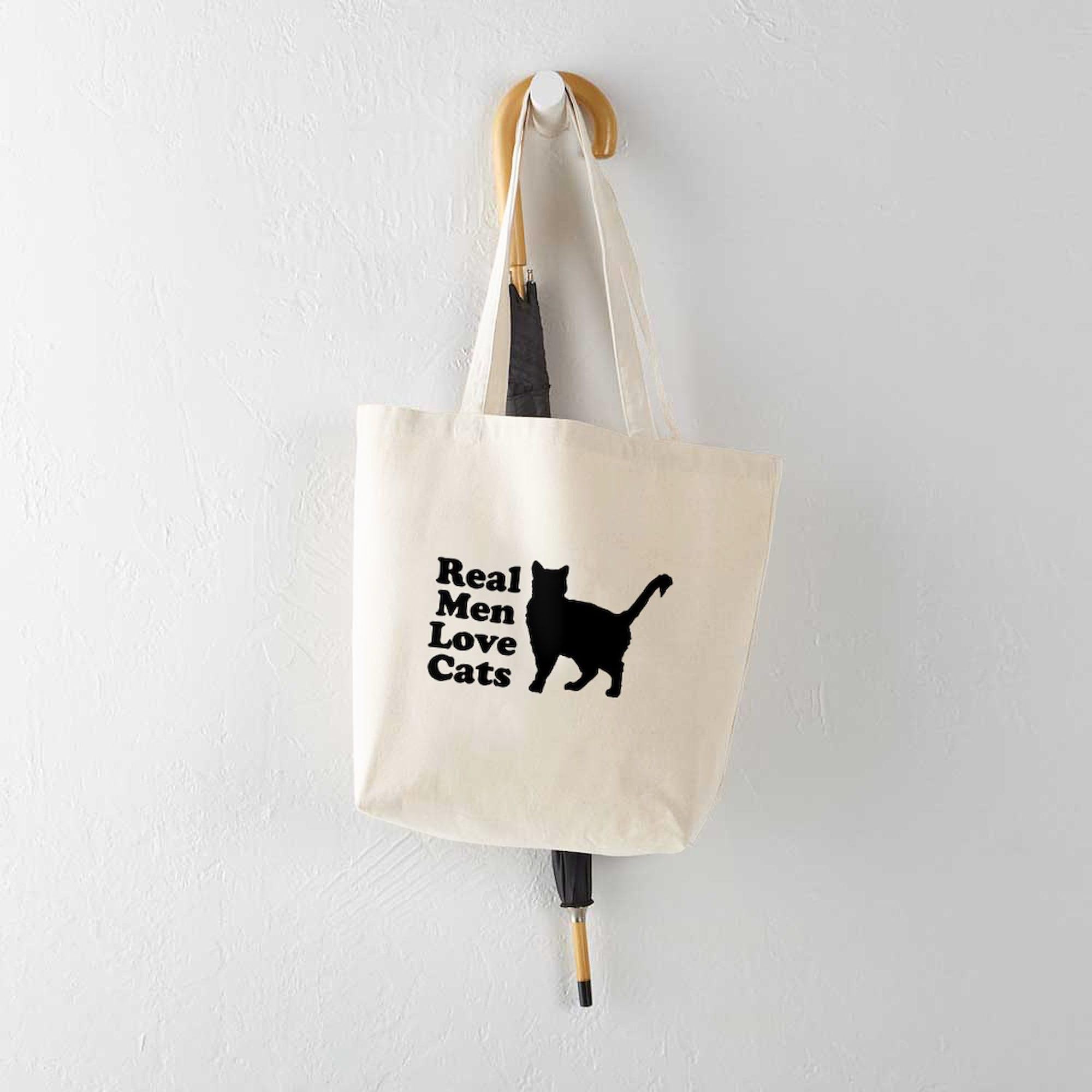 Real Men Love Cats Tote Bag - Natural Canvas Reusable Shopping Bag for Groceries, Beach & Everyday Use | Eco-Friendly Cotton Tote