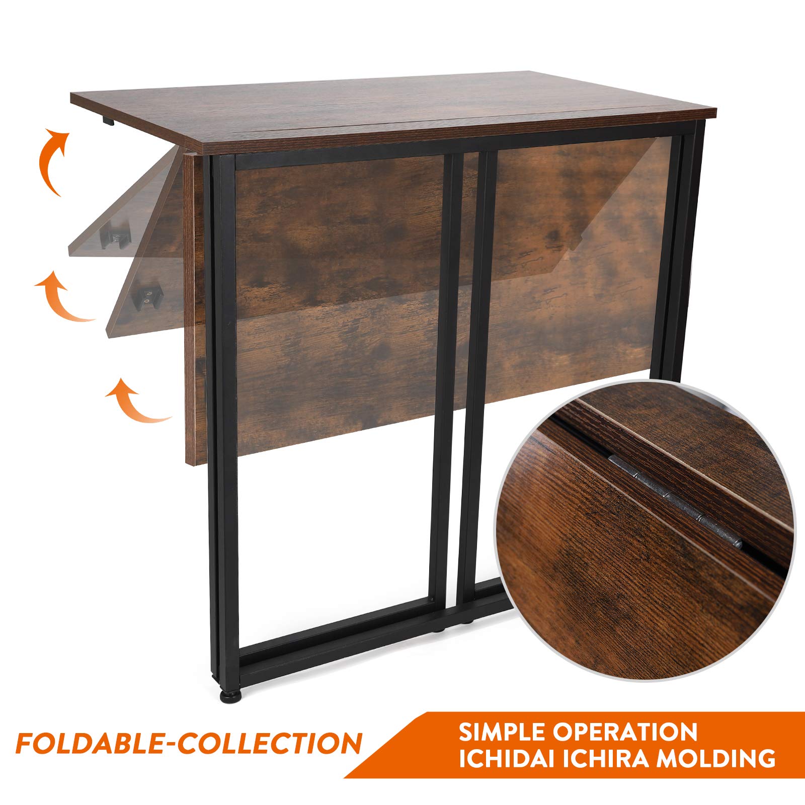 Leopard Outdoor Folding Computer Desk - Space-Saving Home Office Desk, Compact Foldable Laptop Table, Rustic Brown Writing Desk for Small Spaces, Ideal for Study, Reading, and Remote Work