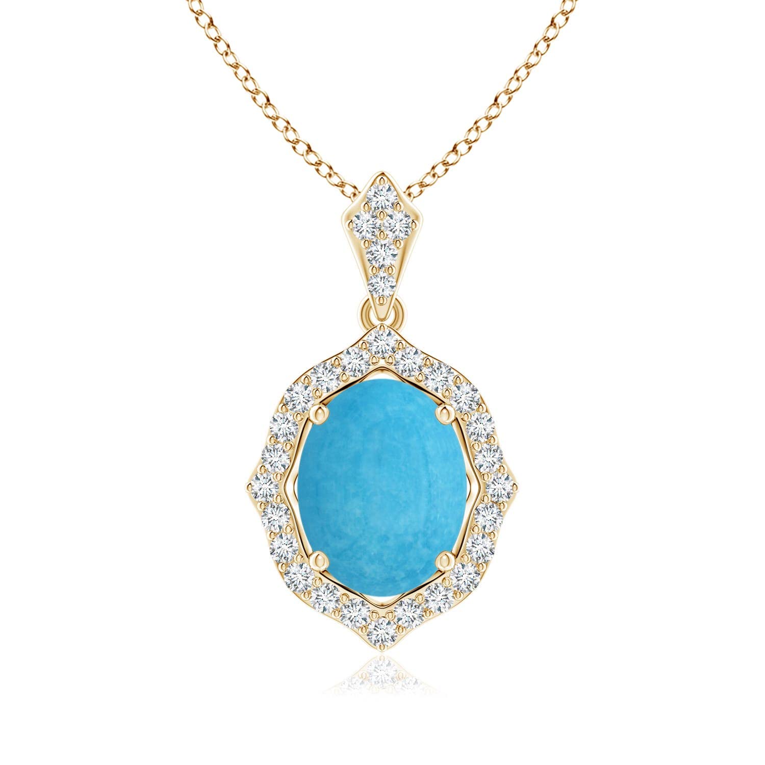 Angara Natural Turquoise Halo Solitaire Pendant Necklace for Women & Girls - 14K Solid Gold Jewelry | Perfect Gift for Birthday, Anniversary & Wedding | Elegant Everyday & Special Occasion Wear