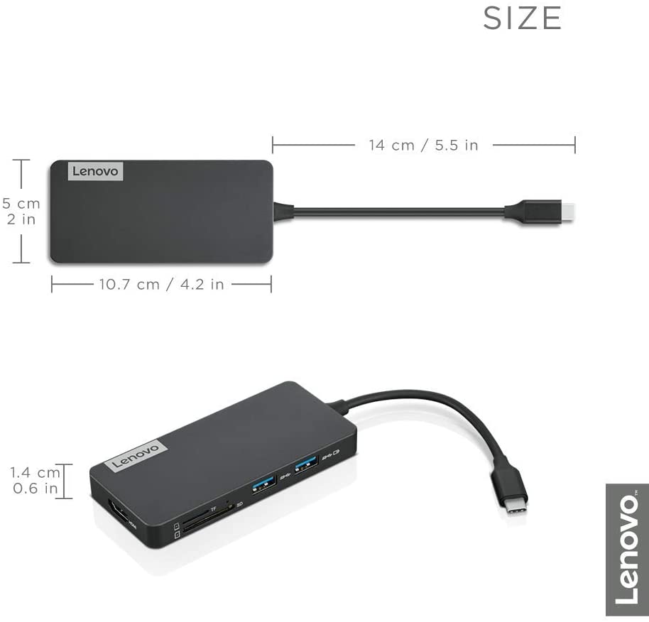 Lenovo 7-in-1 USB C Hub with HDMI, USB 3.1/2.0 Ports, SD/TF Card Reader & Laptop Charging - GX90T77924 (Iron Grey) - Perfect for MacBook, Dell, HP & More for Work, Travel & Home Office