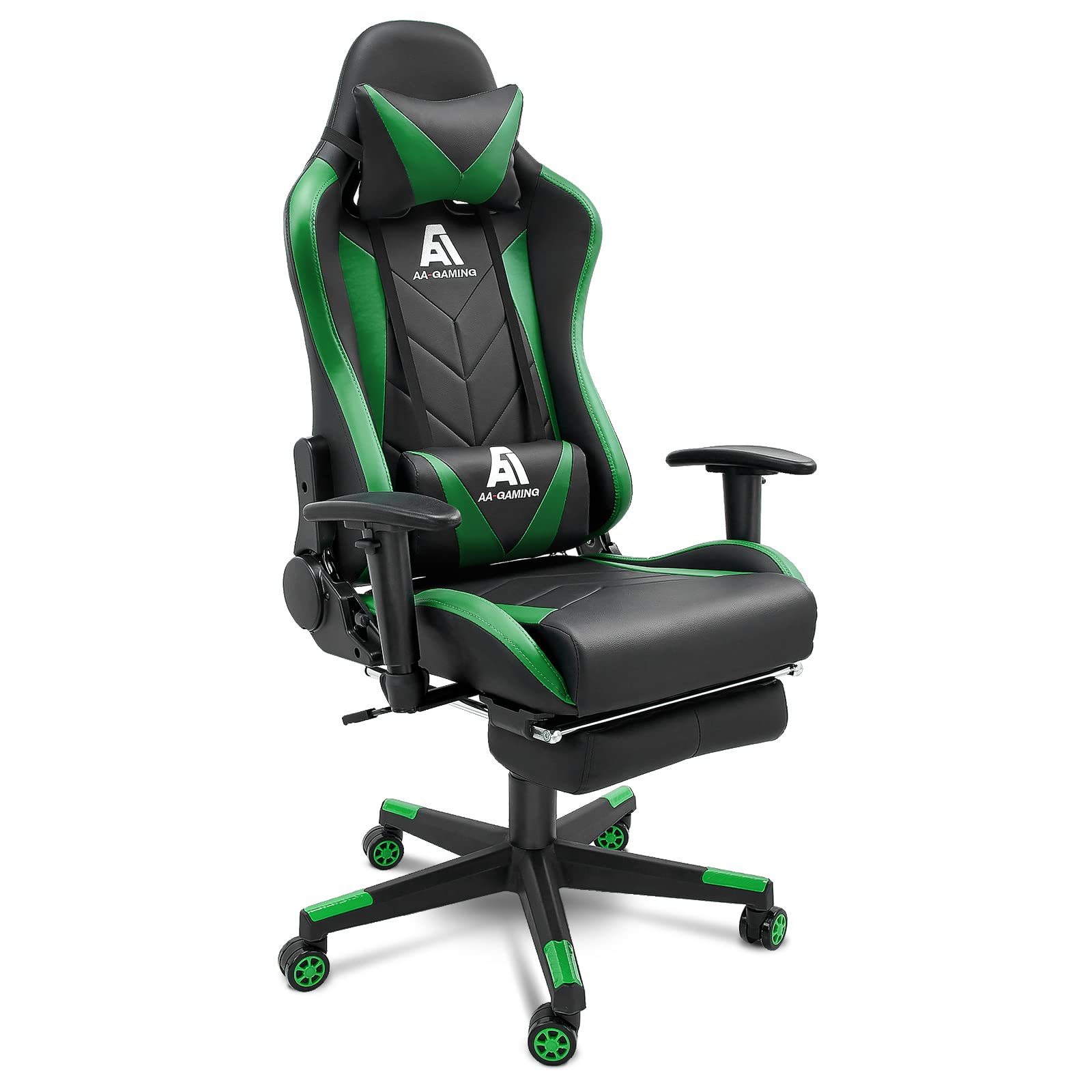 AA Products Ergonomic High Back Gaming Chair - Adjustable Racing Computer Chair with Footrest & Lumbar Support, Swivel Office Gamer Chair (Black Green) - Perfect for Esports, Streaming & Home Office Workspace