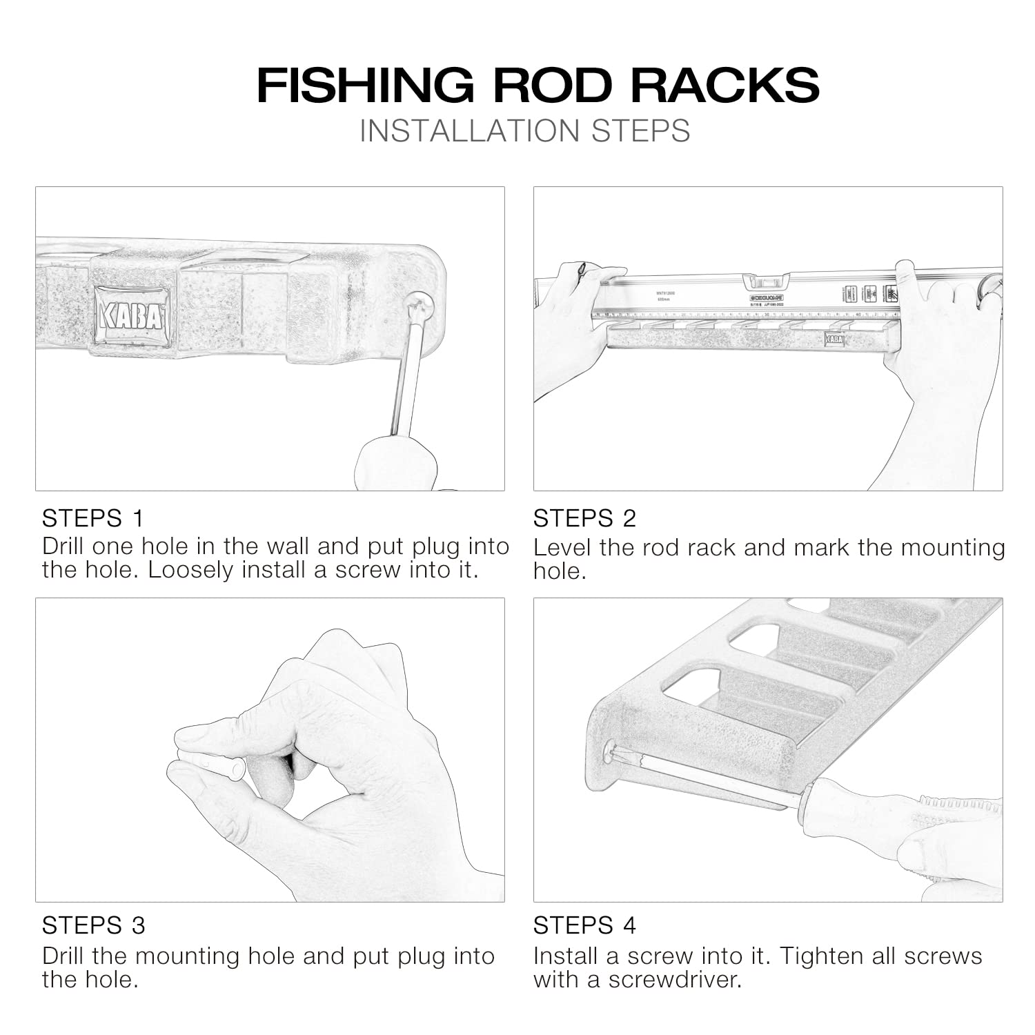 Kaba Fishing Rod Holder - Wall Mounted Garage Storage Rack for 6 Fishing Rods | Vertical Pole Organizer for Anglers | Perfect for Garage, Boat & RV Organization