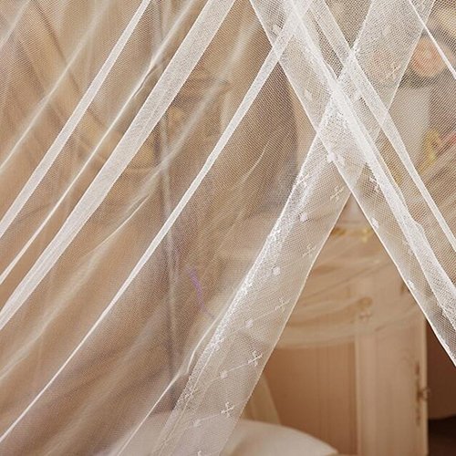Elegant Pink King Size Mosquito Net for 4 Poster Bed - Romantic Lace Canopy Bed Curtain with Square Design for Fly Protection | Perfect for Master Bedroom, Nursery, or Outdoor Glamping