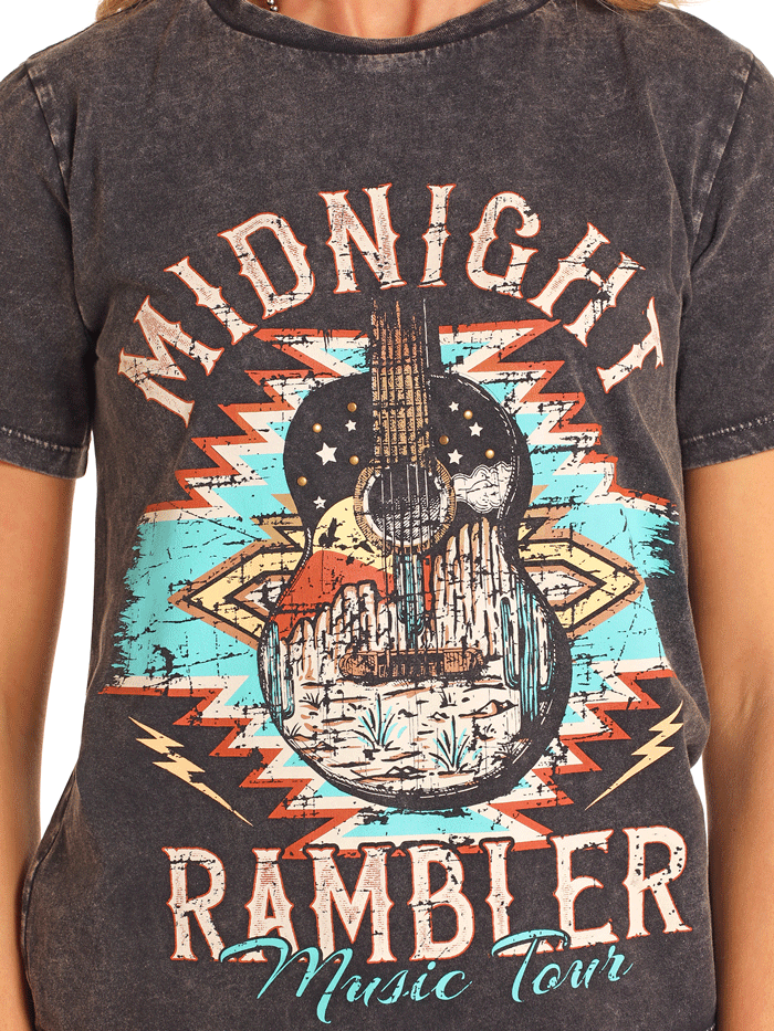 Rock & Roll Denim BW21T04542 Women's Midnight Rambler Graphic Tee Black - Vintage Band T-Shirt for Concerts & Casual Wear
