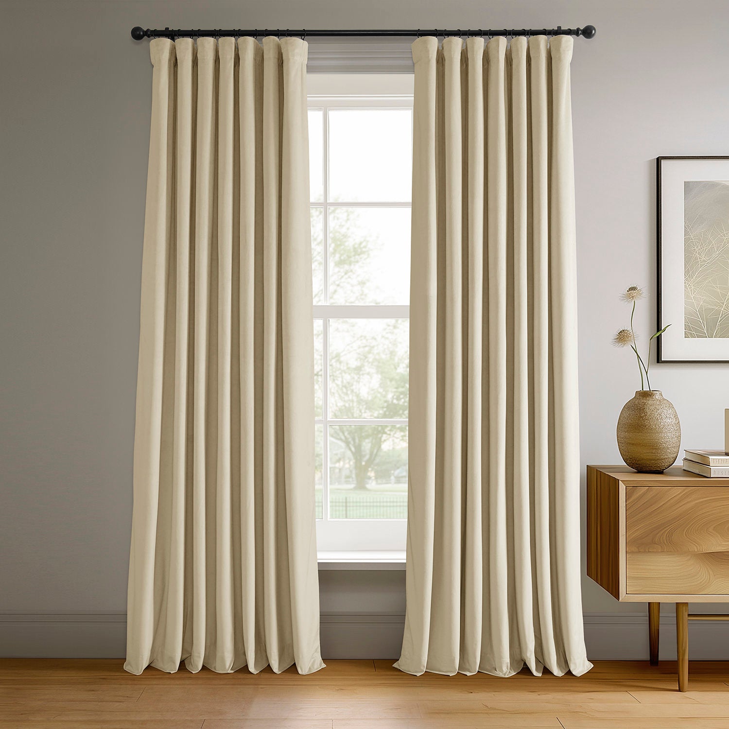 Neutral Ground Signature Velvet Blackout Curtains - Thermal Insulated Room Darkening Drapes for Bedroom & Living Room - Noise Reducing Window Treatments for Better Sleep & Privacy