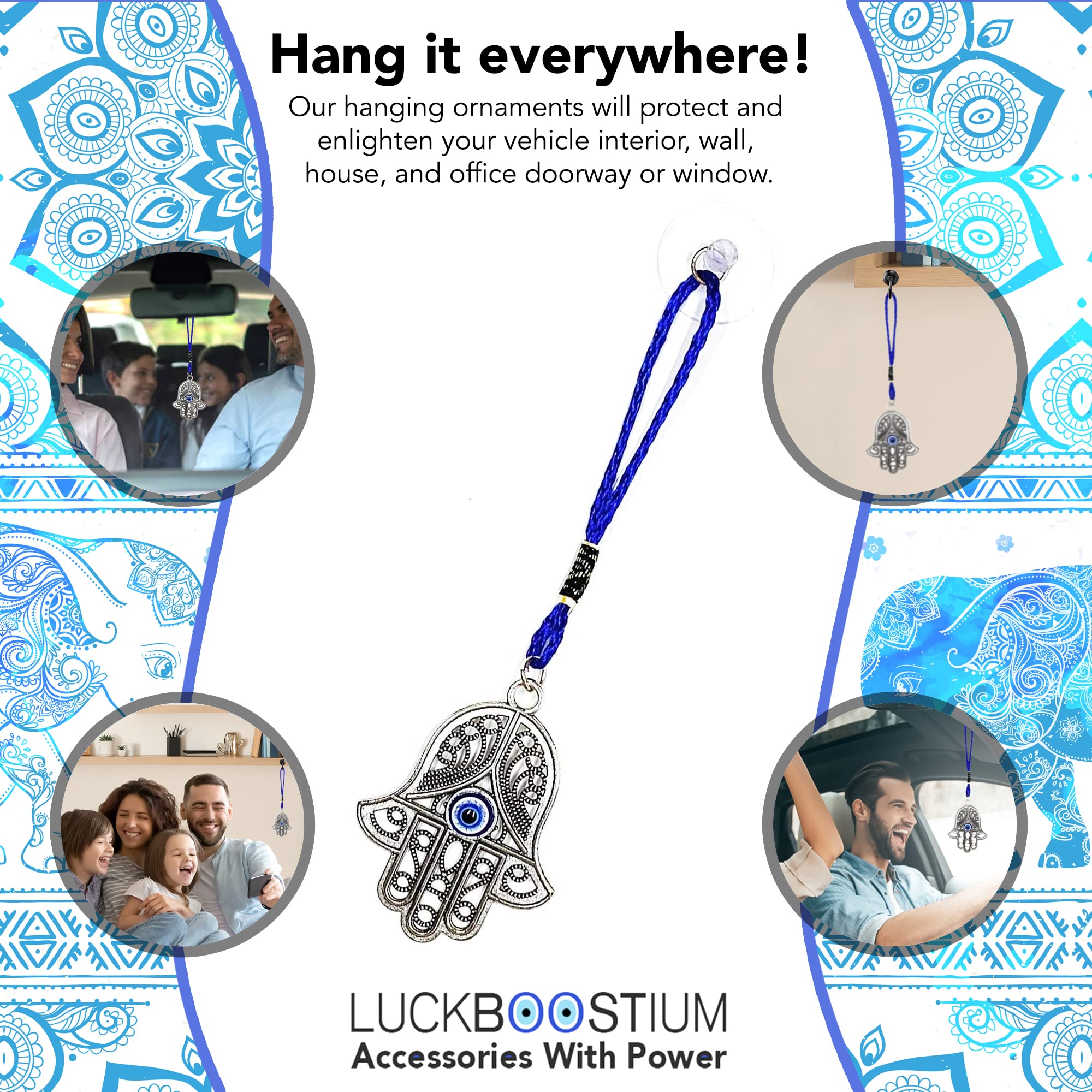 Evil Eye Protection Amulet - Hamsa Hand Pendant Necklace, Keychain & Car Mirror Charm for Men & Women | Spiritual Gift for Yoga, Meditation & Home Decor
