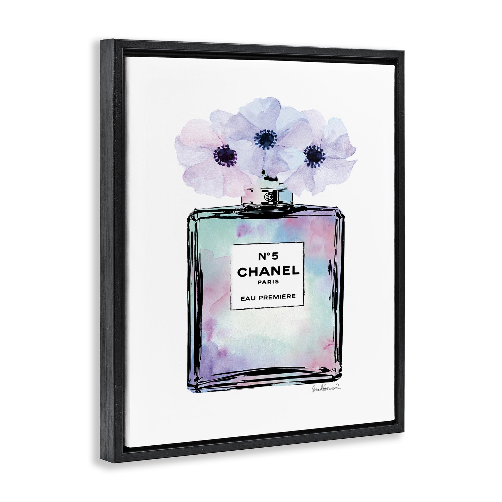 Stupell Industries Purple Flower Perfume Glam Fashion Wall Art - Floater Frame Design by Amanda Greenwood - Perfect for Bedroom, Bathroom & Office Decor