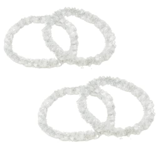 Parcelona 4 Pack Non-Slip Chenille Hair Ties for Women & Girls - Soft Elastic Ponytail Holders, Metal-Free Hair Accessories for Braids, Workouts & Everyday Styling (Silver White)