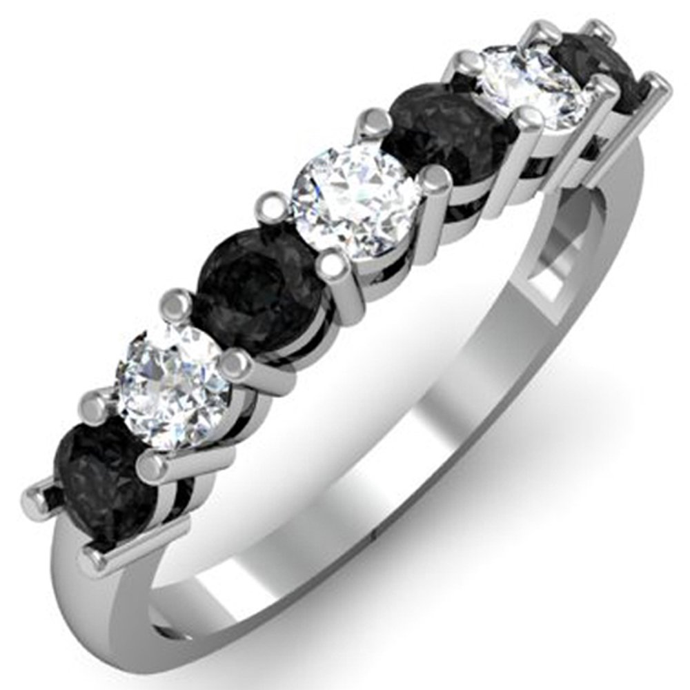 1.00 Cttw 18K White Gold Black & White Diamond Wedding Band for Women - 7 Stone Diamond Ring, Dazzlingrock Collection (Perfect for Engagement, Anniversary & Bridal Jewelry Gifts)
