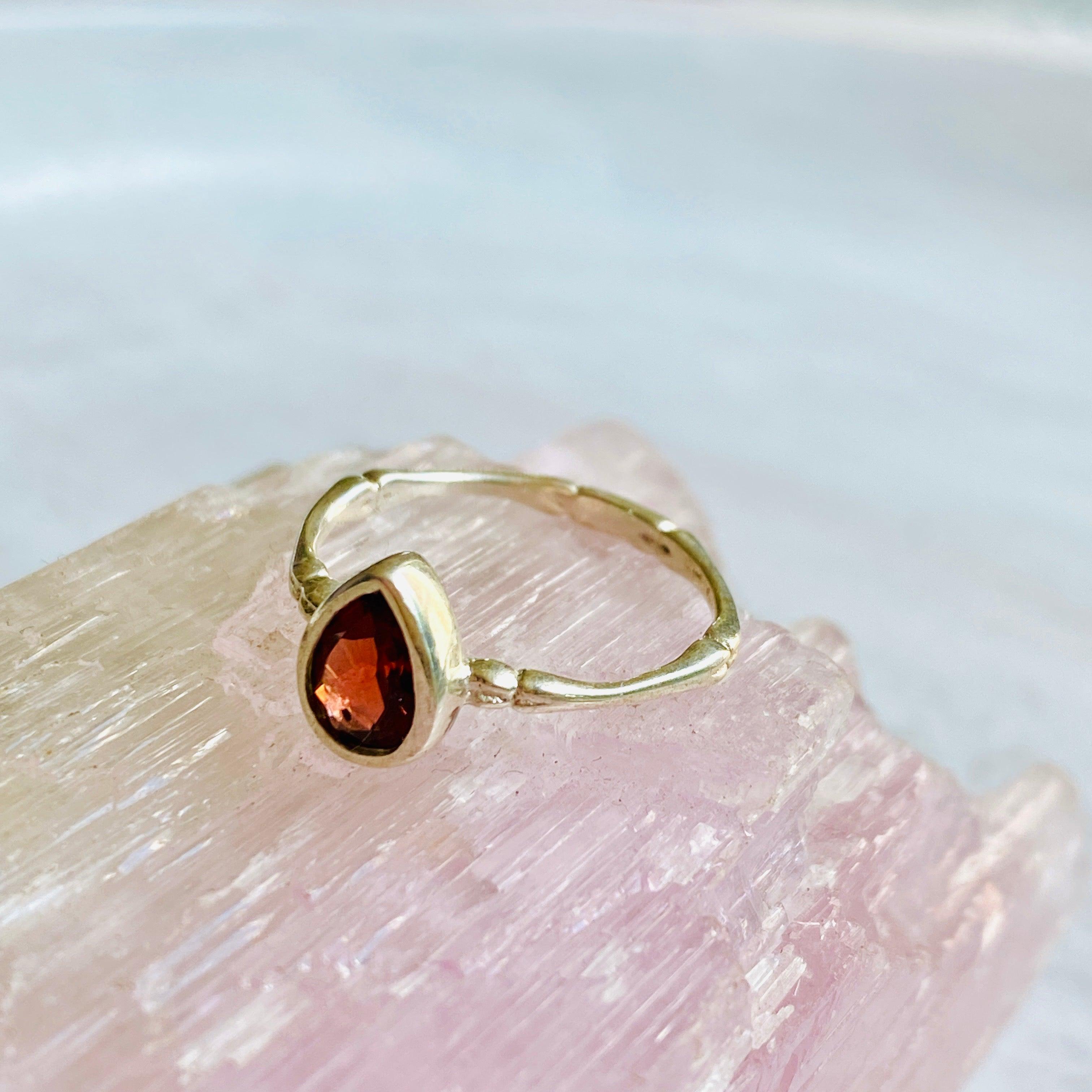 Garnet Teardrop Faceted Fine Band Ring R3691 GA - Elegant Jewelry for Women, Perfect for Weddings, Parties & Special Occasions