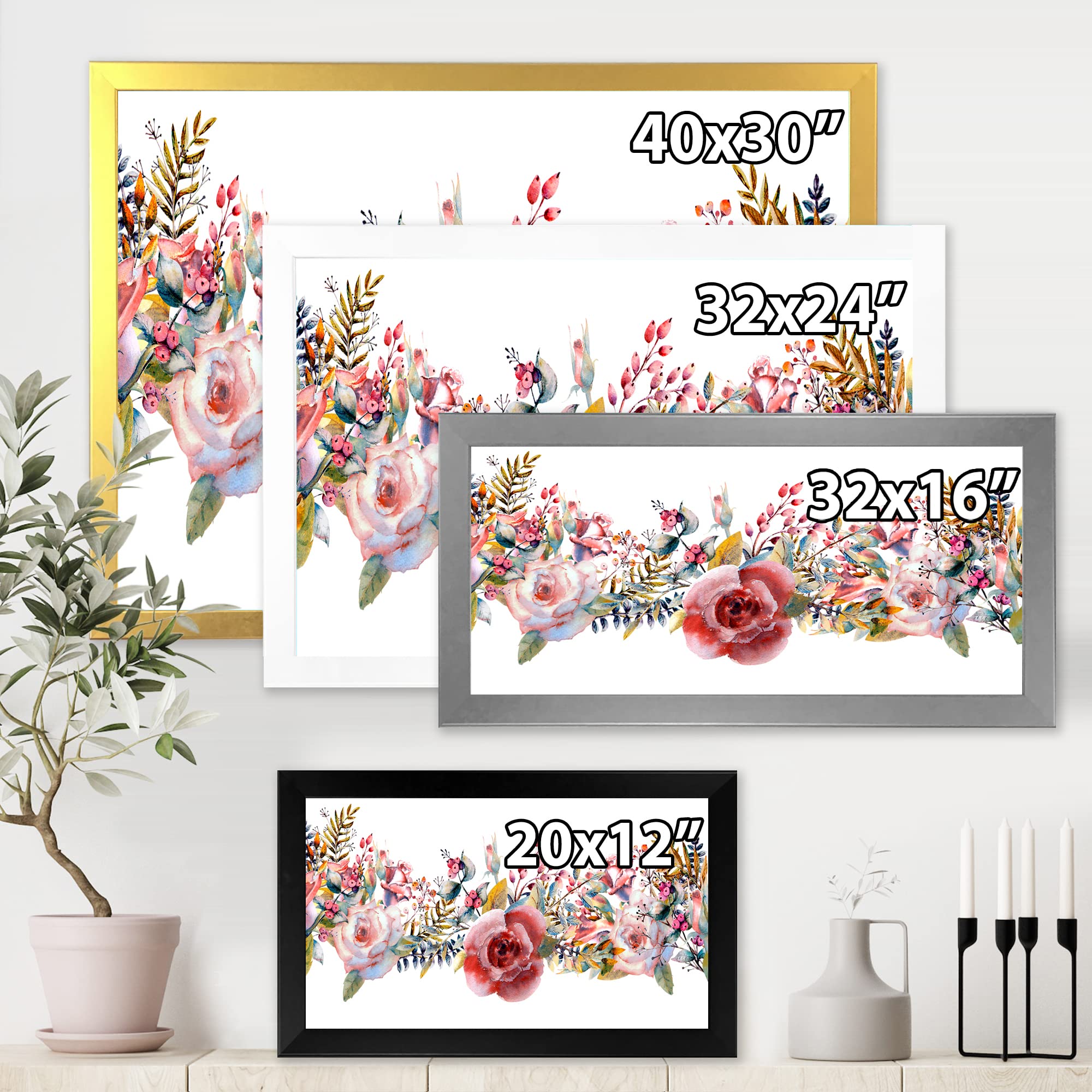 Farmhouse Framed Wall Art with Pink Roses and Wildflowers - Perfect for Living Room, Bedroom & Home Decor