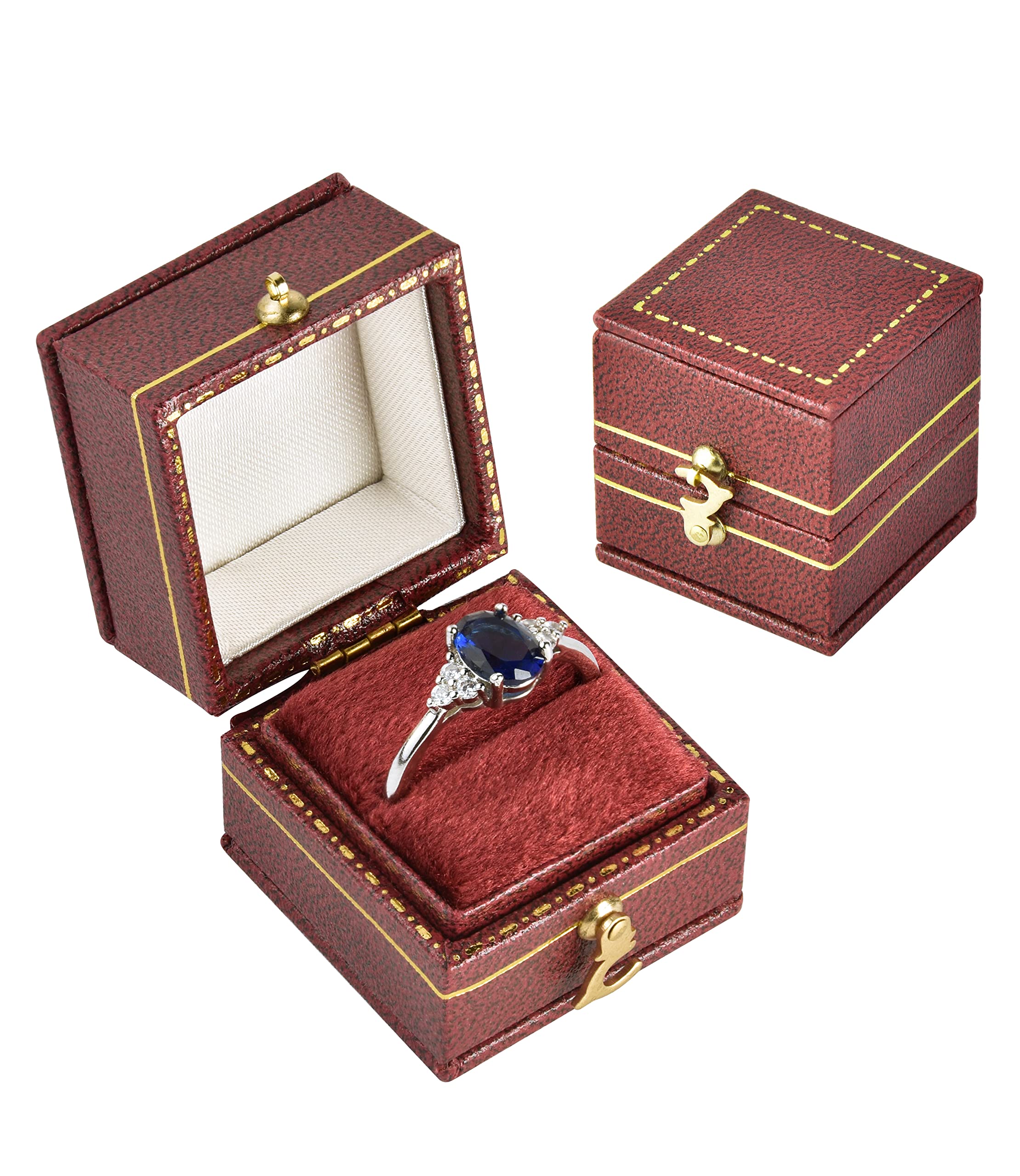 TAIMY Antique Victorian Style Engagement Ring Box - Handcrafted Mini Jewelry Keepsake Box for Wedding Proposals, Dresser Decor & Bedroom Display (Square, Red) | Perfect for Proposal Surprises, Anniversary Gifts & Vintage Home Decor