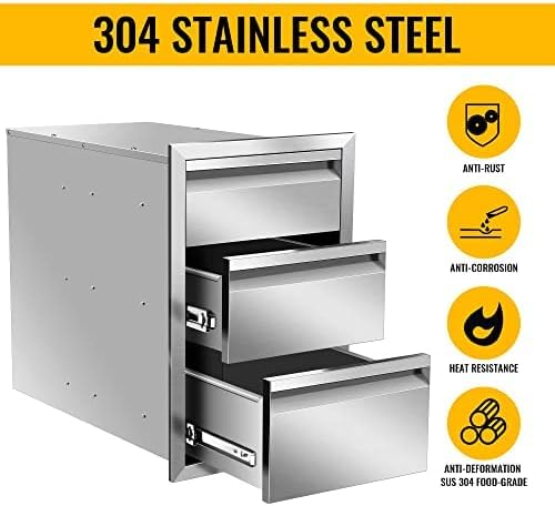Stainless Steel Outdoor Kitchen Drawers - Flush Mount Double BBQ Drawers with Handle for BBQ Island & Grill Station (14