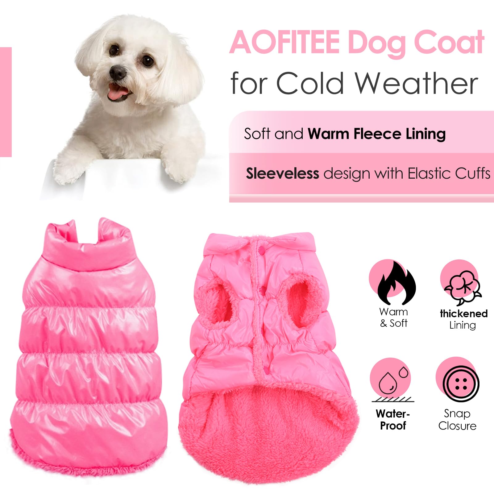 **AOFITEE Waterproof Winter Dog Jacket - Fleece-Lined Puffer Coat for Small & Medium Dogs, Warm Snowsuit Vest for Cold Weather (Pink, 3XL) - Perfect for Outdoor Walks, Snow Play & Winter Adventures**