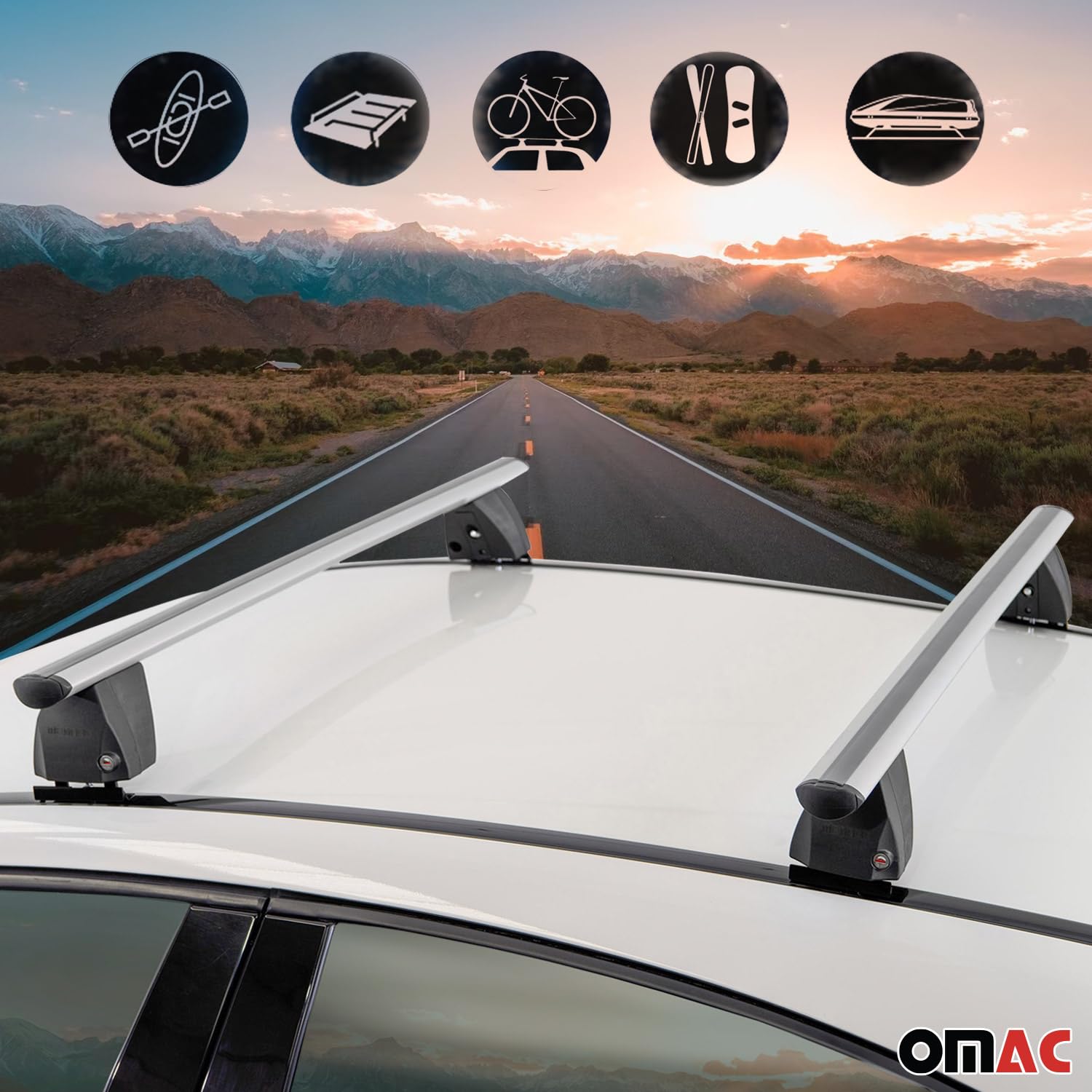 OMAC Fix Point Roof Racks Cross Bars for Subaru Impreza 2017-2023 - 2 Pcs Gray Anti-Theft Cargo Carrier for Kayak, Canoe, Surfboard, Ski, Snowboard - Perfect for Road Trips, Camping & Outdoor Adventures