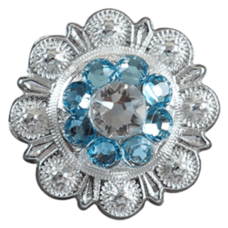 Bright Silver Aqua Clear Crystal Conchos for Belts & Accessories - Sizes 1 to 3 with Buckles | Western Fashion, DIY Crafting & Leatherwork