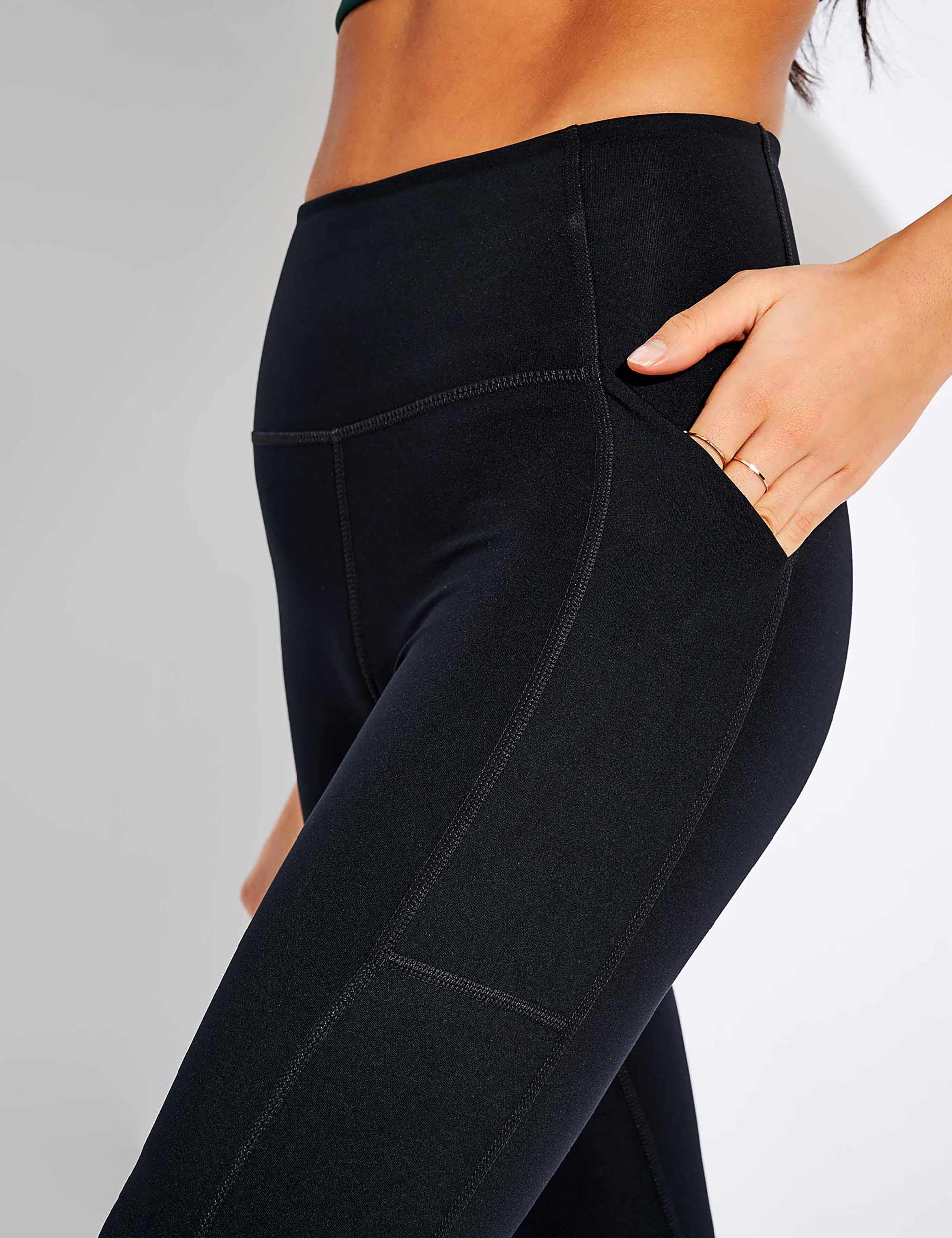 High Waisted 7/8 Pocket Leggings for Women - Black Workout Yoga Running Pants with Side Pockets - Perfect for Gym, Lounge & Everyday Wear