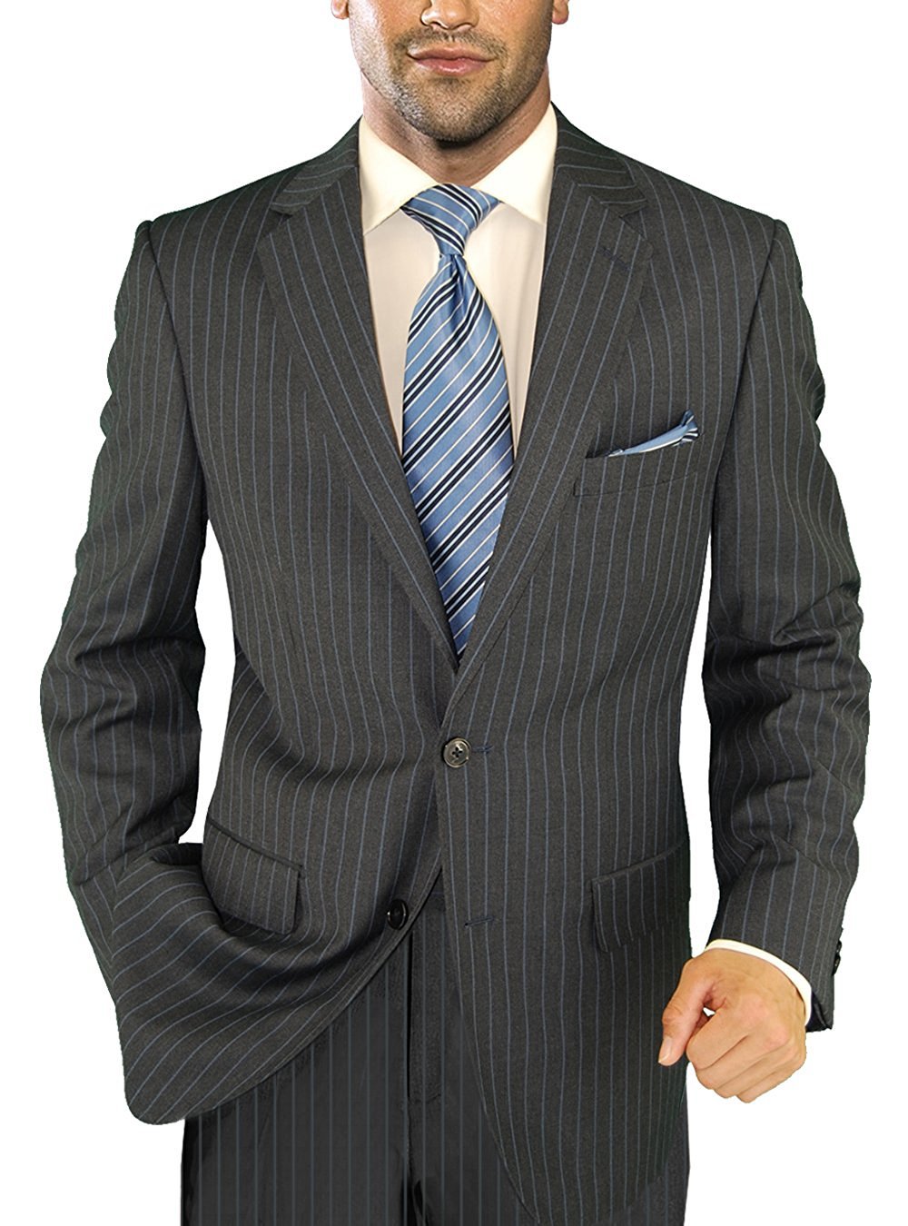 Salvatore Exte Men's Two-Button 2-Piece Suit Set - Slim Fit Jacket & Flat Front Pants - Professional Business Attire for Weddings, Interviews & Formal Events