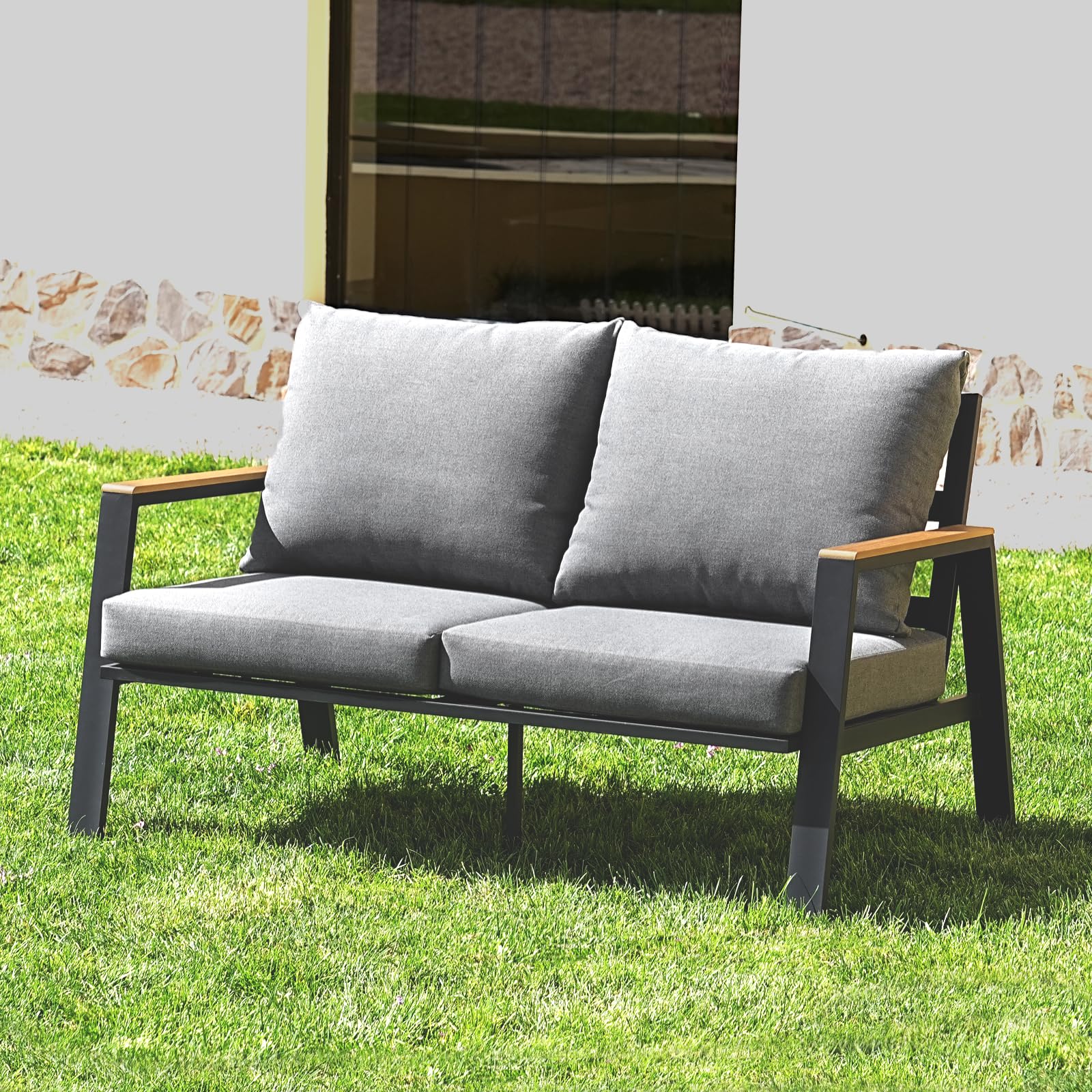 4-Piece Patio Furniture Set - Aluminum Outdoor Conversation Set with Cushions, Deck Lounge Sofa & Coffee Table for Garden, Porch, Backyard - Perfect for Relaxing, Entertaining & Outdoor Gatherings (Includes Loveseat)