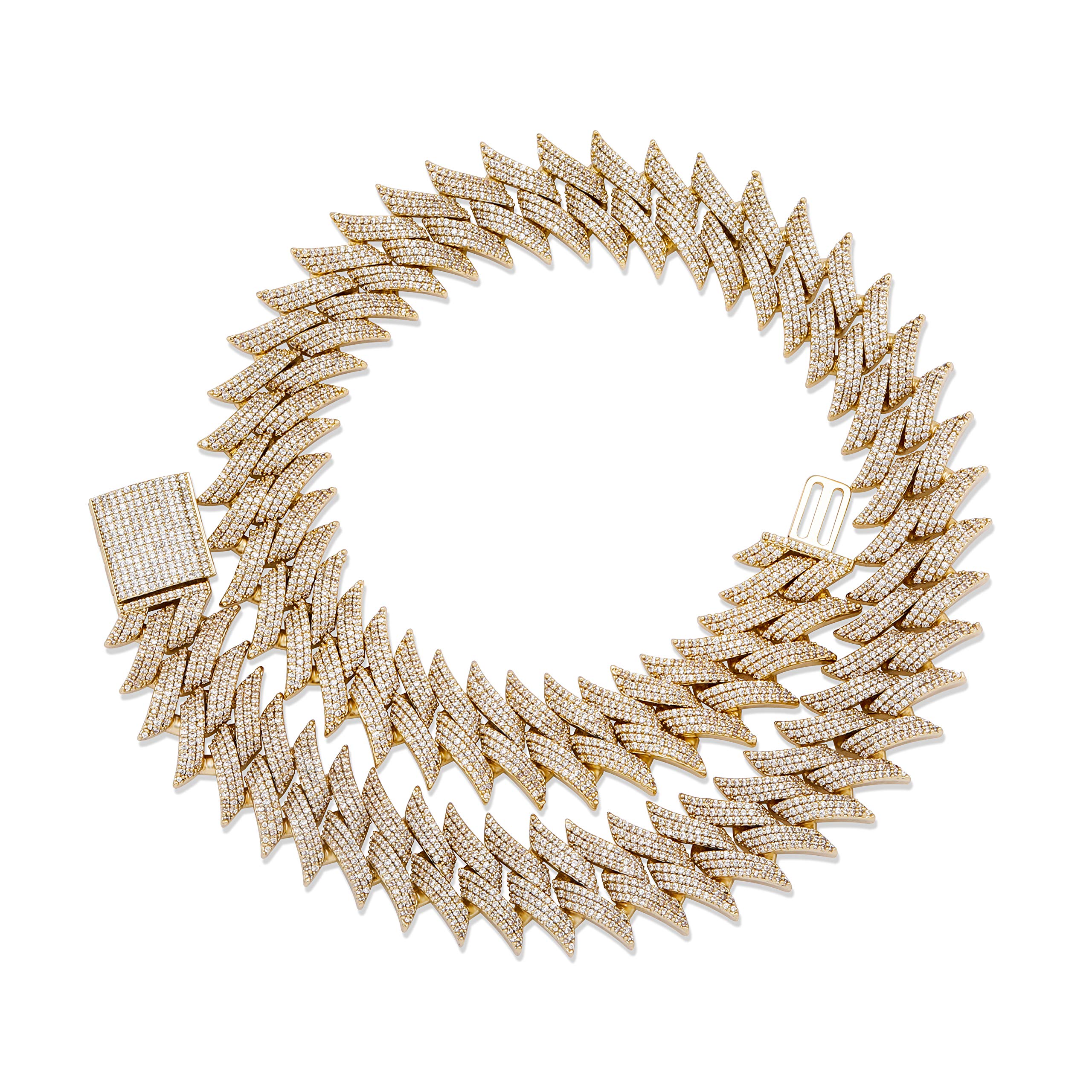 14K Gold Plated Iced Out Spiked Link Chain for Men & Women - 20mm 6 Times Plated Hip Hop Jewelry | Perfect for Eboy Style, Rap Concerts, Streetwear Fashion & Gift Giving